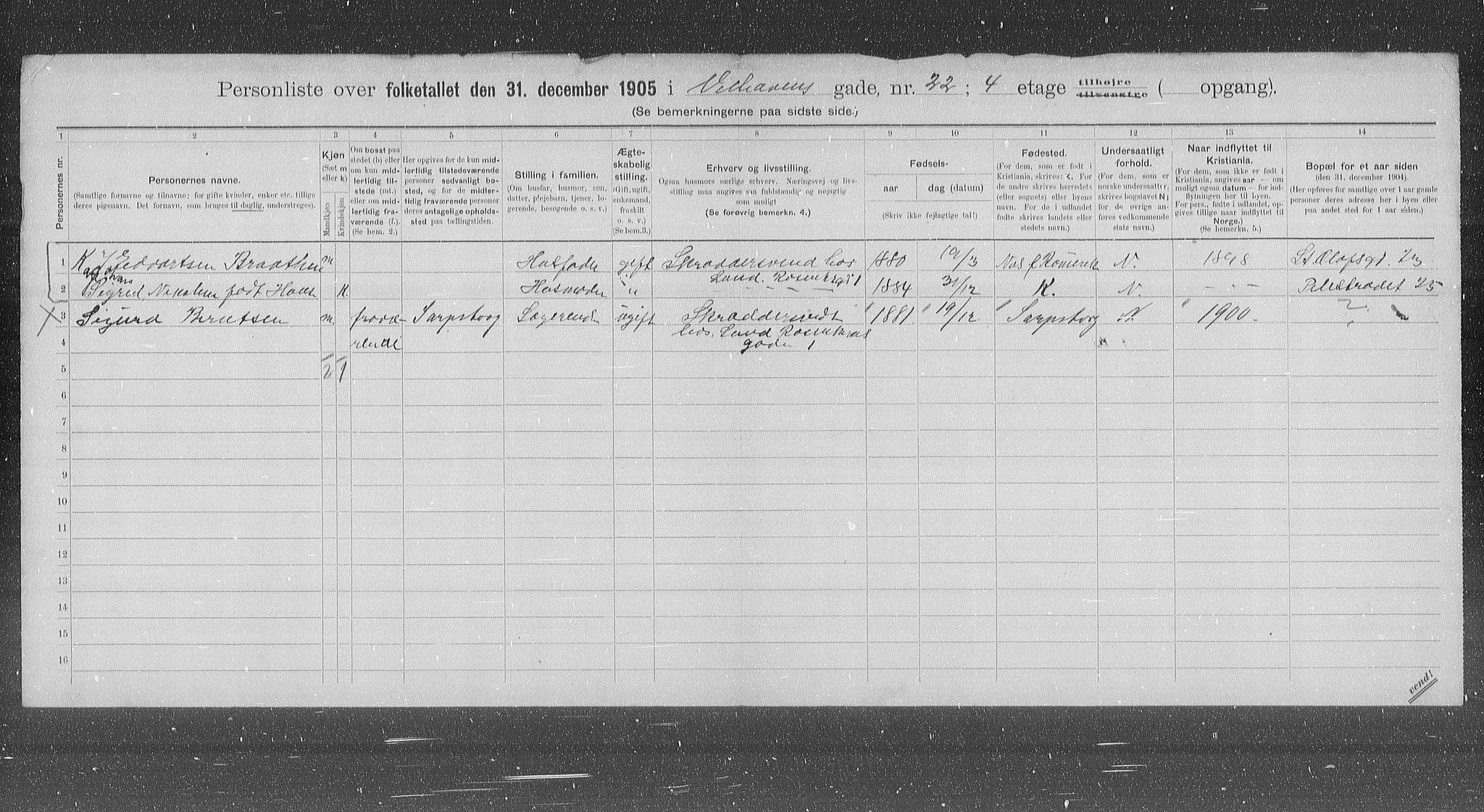 OBA, Kommunal folketelling 31.12.1905 for Kristiania kjøpstad, 1905, s. 67156