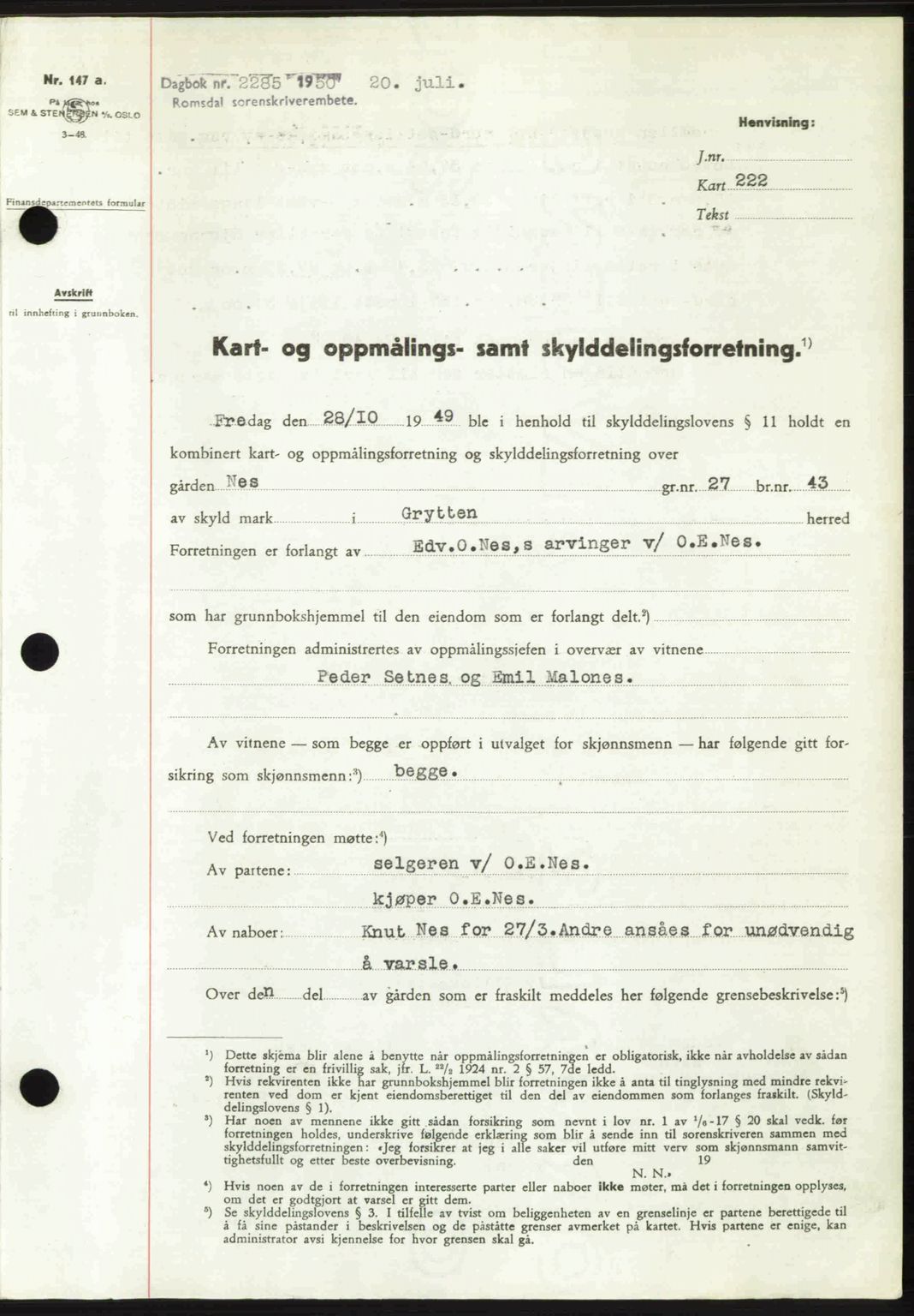 Romsdal sorenskriveri, SAT/A-4149/1/2/2C: Pantebok nr. A33, 1950-1950, Dagboknr: 2285/1950