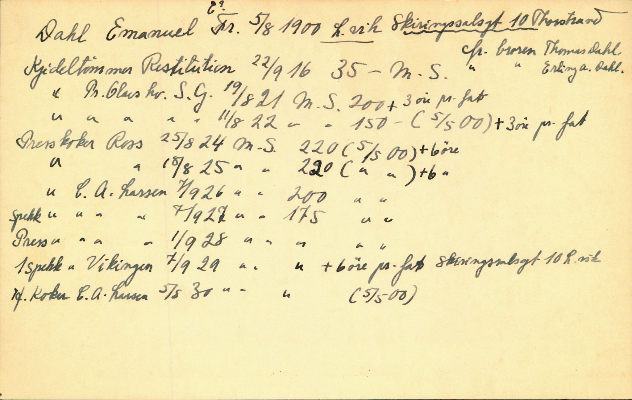 Hans Bogens samling, VEMU/ARS-A-1283/P/L0002: Mannskapskort, B - F, 1900-1930, s. 430