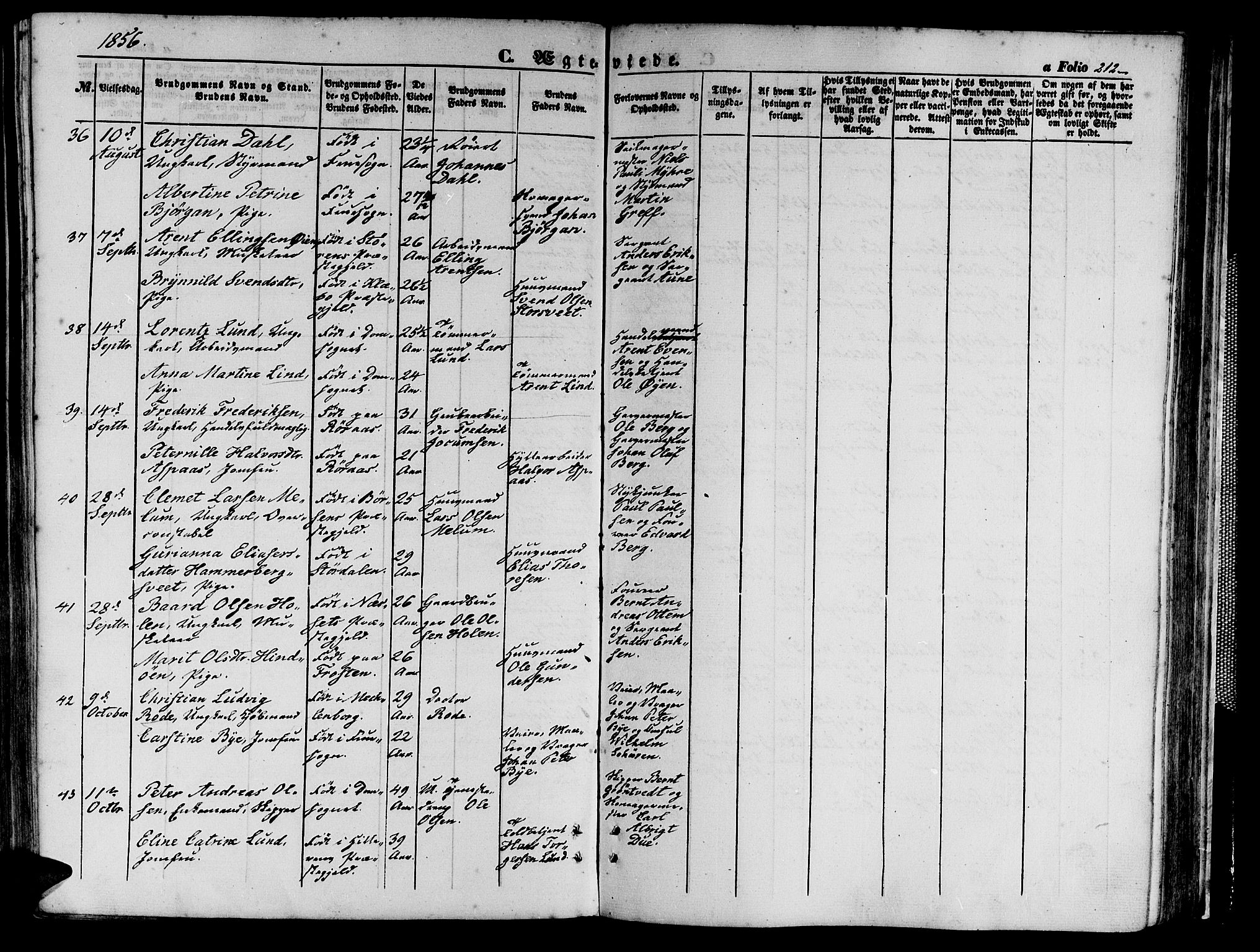 Ministerialprotokoller, klokkerbøker og fødselsregistre - Sør-Trøndelag, SAT/A-1456/602/L0138: Klokkerbok nr. 602C06, 1853-1858, s. 212