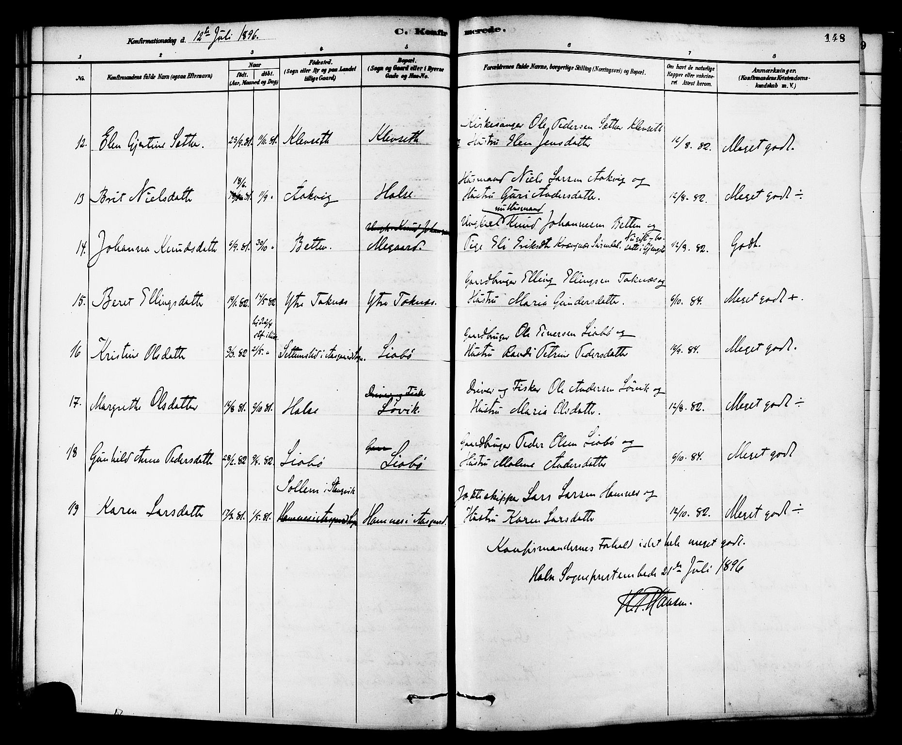 Ministerialprotokoller, klokkerbøker og fødselsregistre - Møre og Romsdal, SAT/A-1454/576/L0885: Ministerialbok nr. 576A03, 1880-1898, s. 148