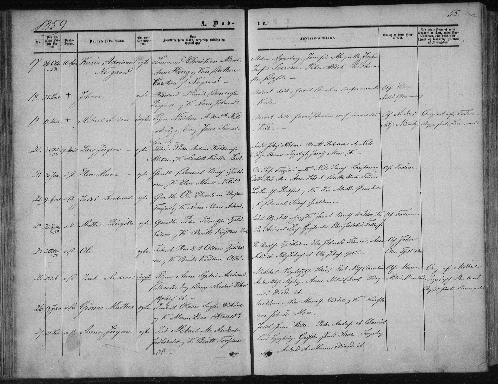 Ministerialprotokoller, klokkerbøker og fødselsregistre - Nordland, AV/SAT-A-1459/820/L0293: Ministerialbok nr. 820A14, 1855-1865, s. 55