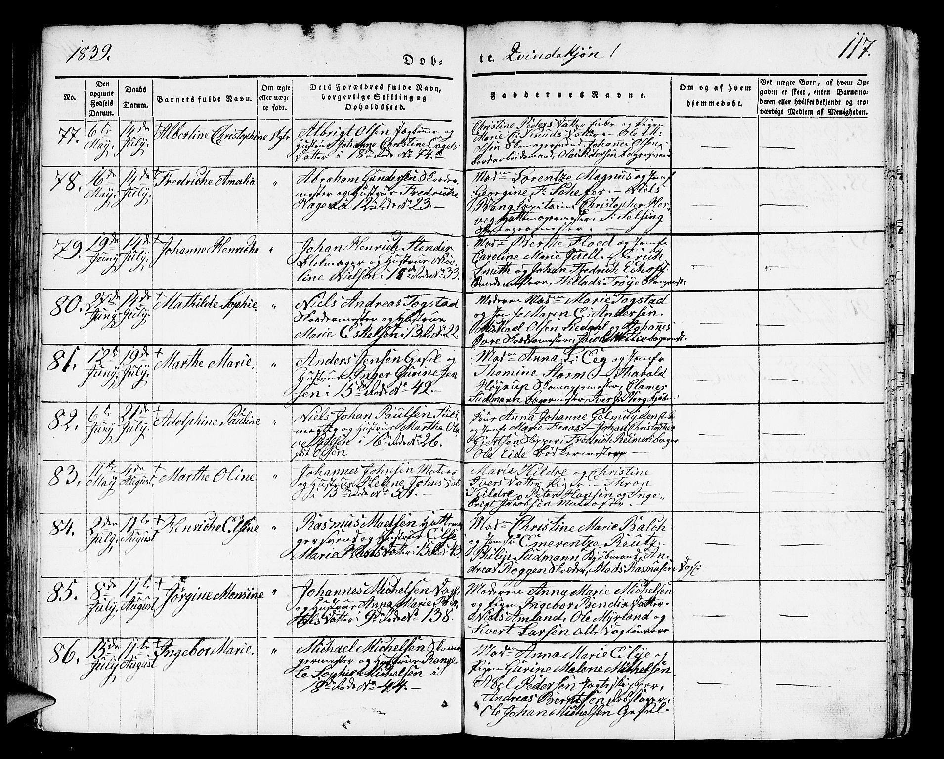 Domkirken sokneprestembete, AV/SAB-A-74801/H/Hab/L0008: Klokkerbok nr. B 1, 1836-1841, s. 117