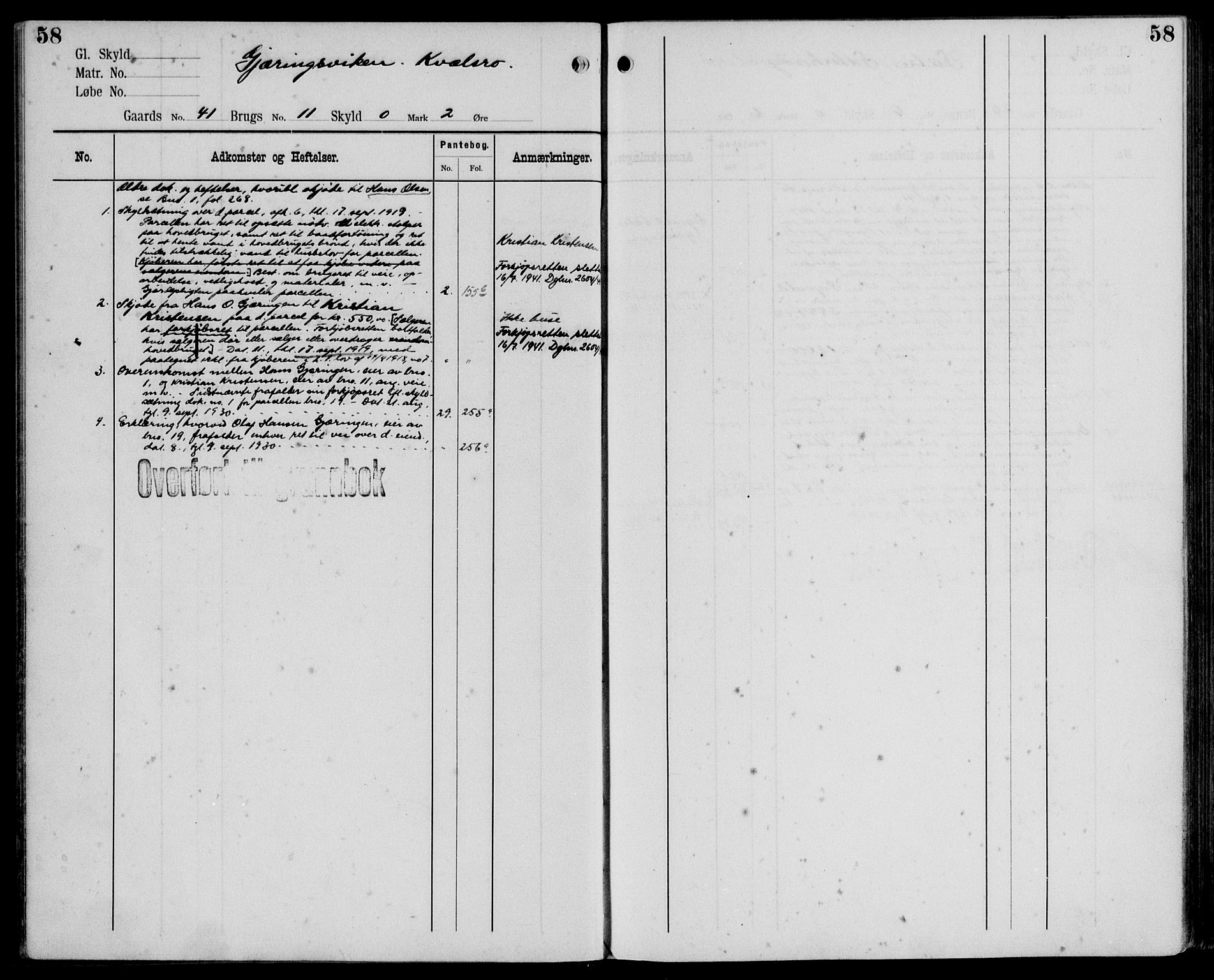 Midhordland sorenskriveri, AV/SAB-A-3001/1/G/Ga/Gab/L0106: Panteregister nr. II.A.b.106, s. 58