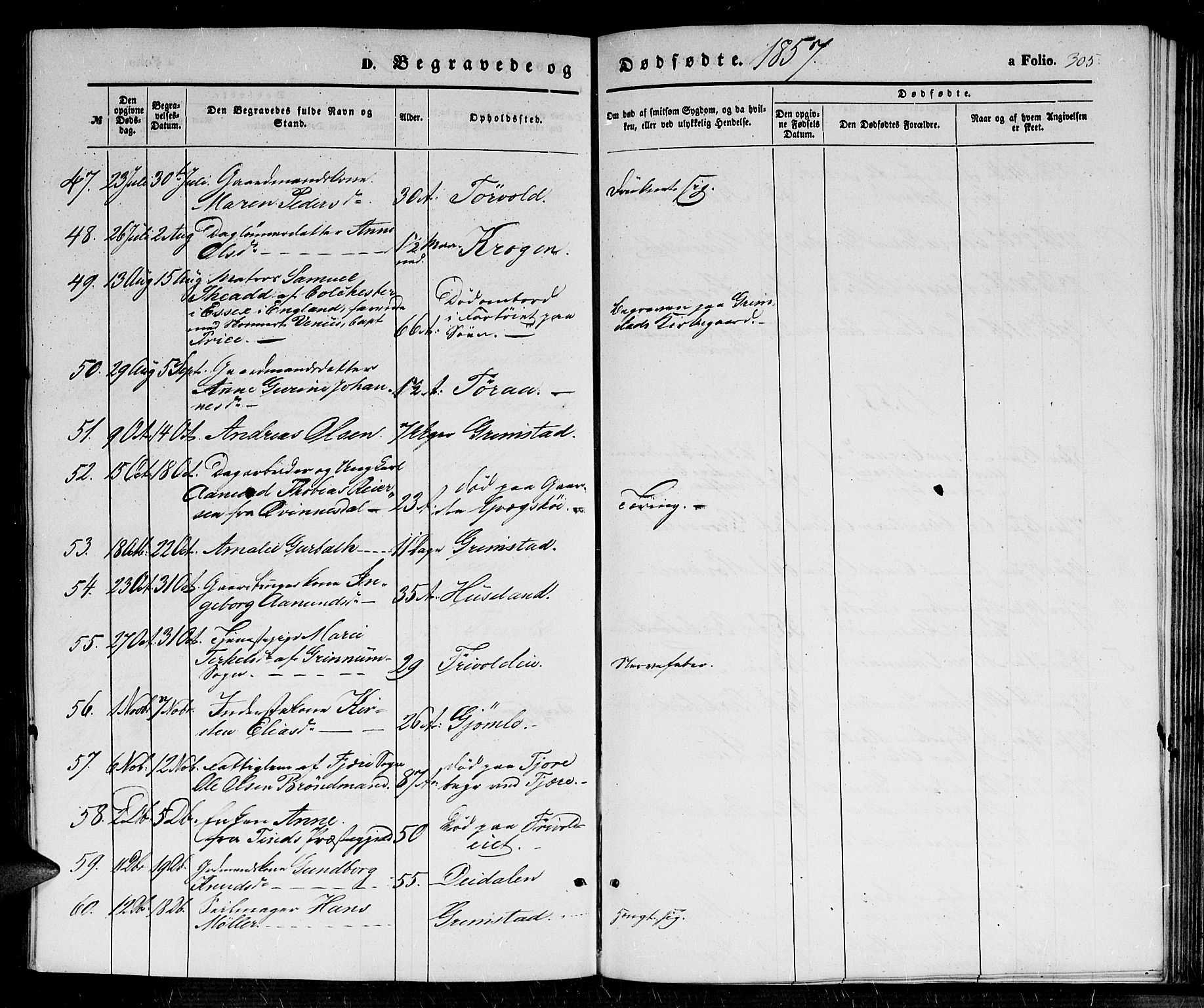 Fjære sokneprestkontor, AV/SAK-1111-0011/F/Fb/L0008: Klokkerbok nr. B 8, 1854-1867, s. 305