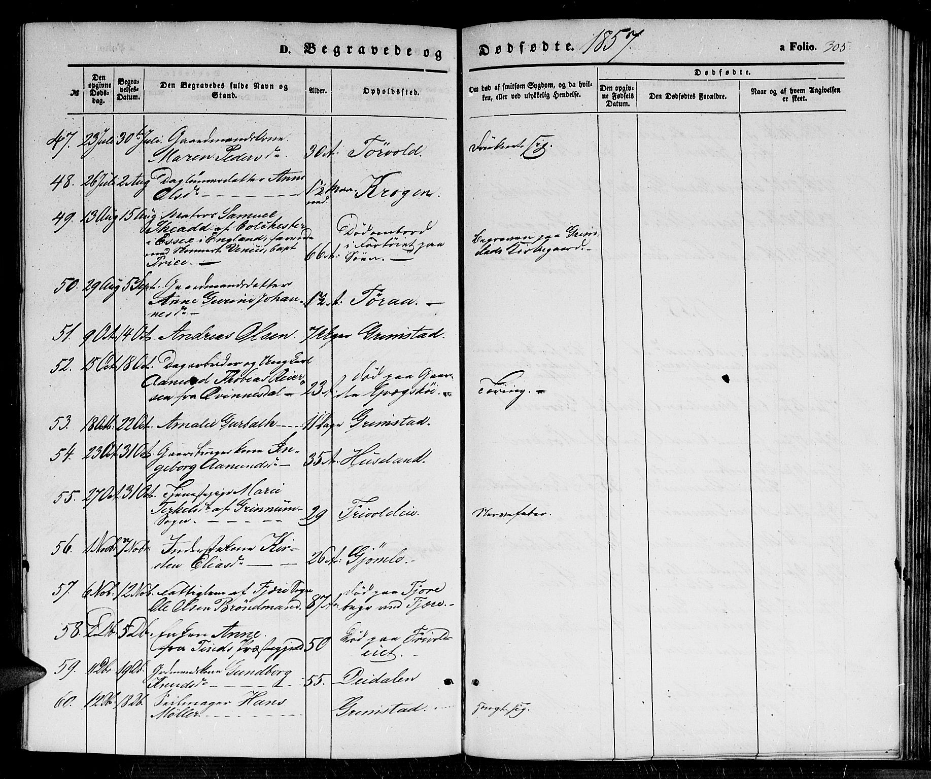 Fjære sokneprestkontor, SAK/1111-0011/F/Fb/L0008: Klokkerbok nr. B 8, 1854-1867, s. 305