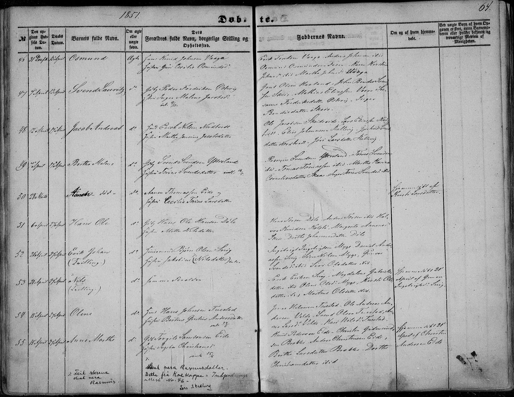 Avaldsnes sokneprestkontor, AV/SAST-A -101851/H/Ha/Haa/L0008: Ministerialbok nr. A 8, 1847-1857, s. 64