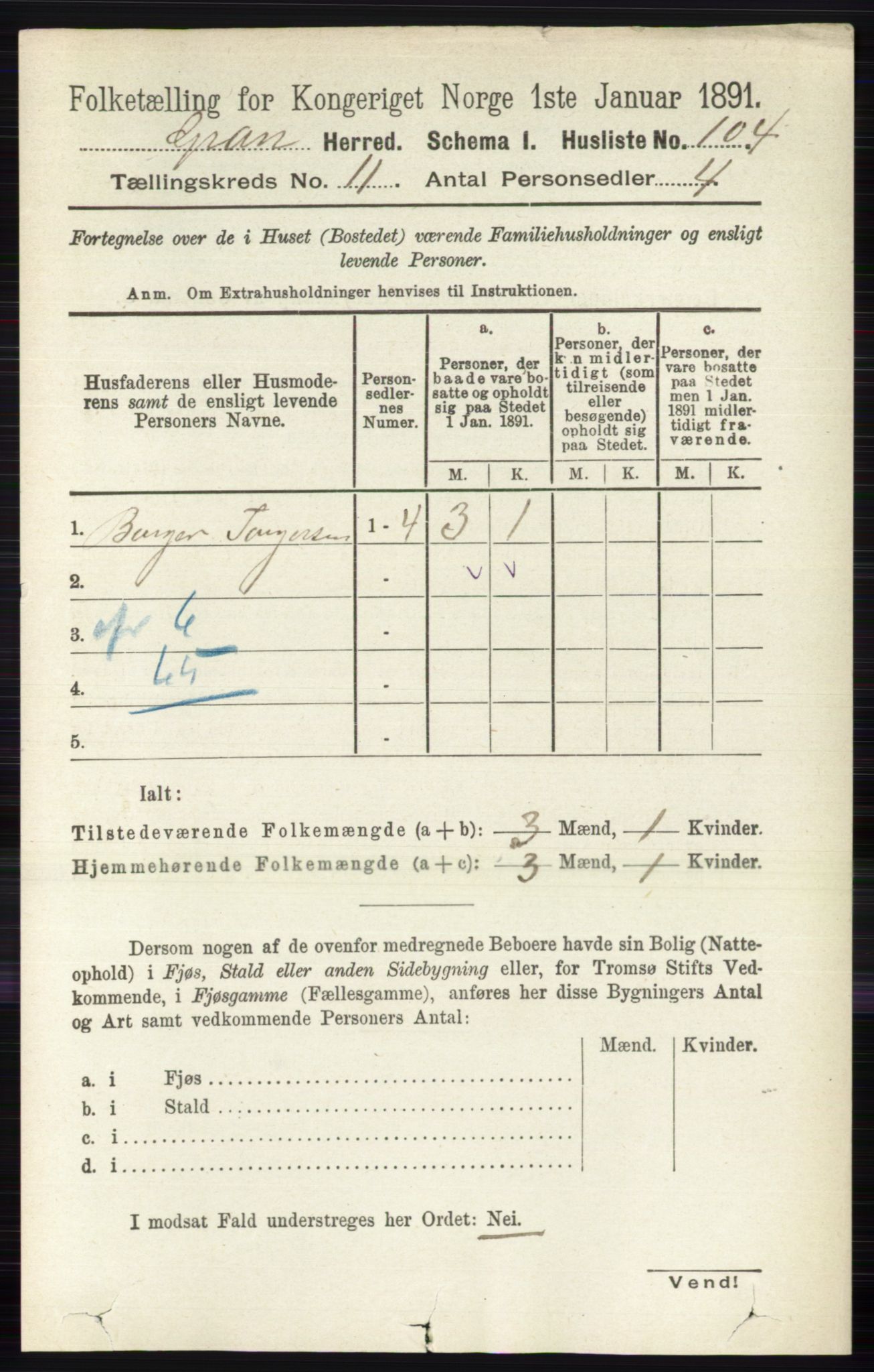 RA, Folketelling 1891 for 0534 Gran herred, 1891, s. 5462