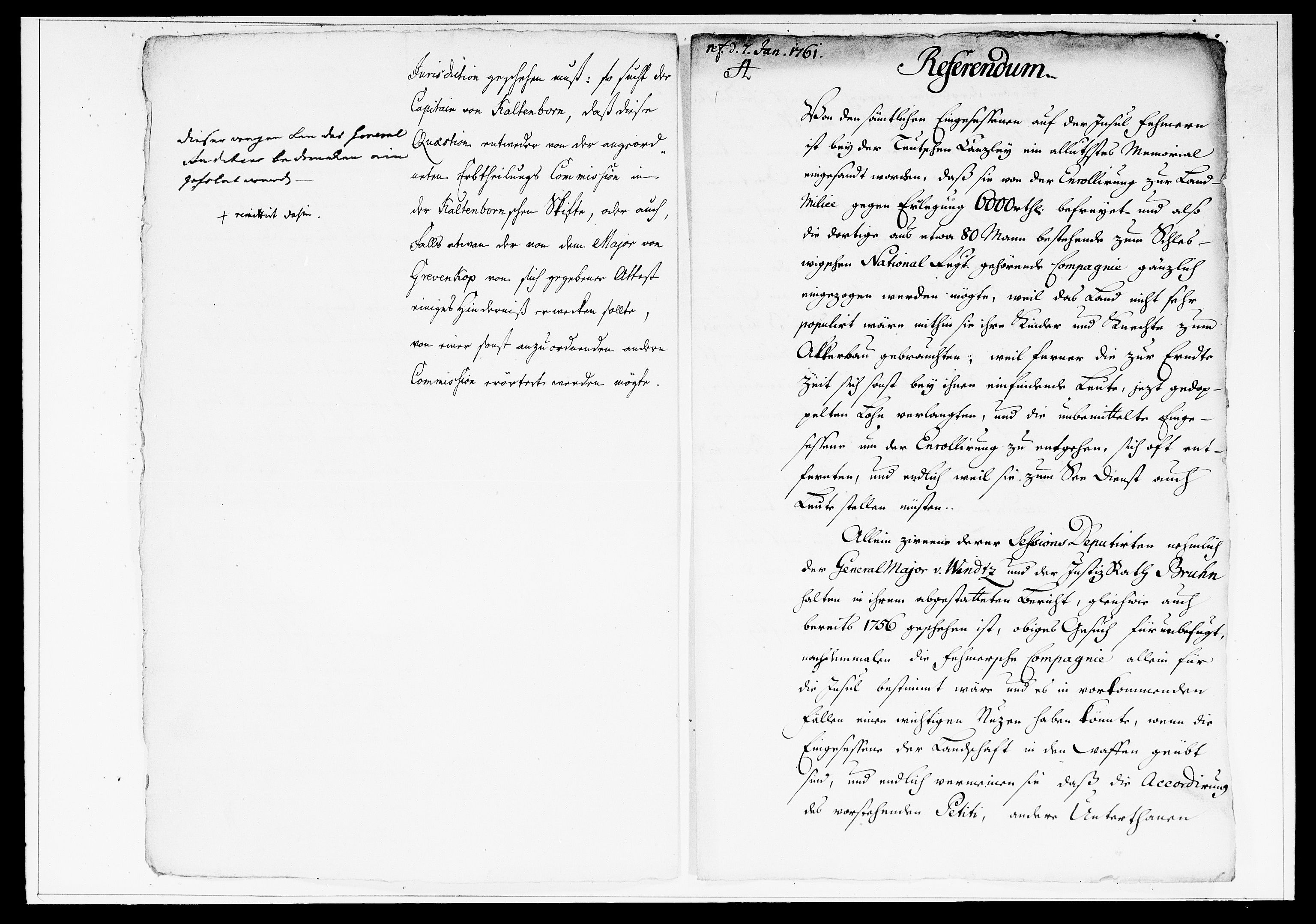 Krigskollegiet, Krigskancelliet, DRA/A-0006/-/1360-1385: Refererede sager, 1761, s. 7