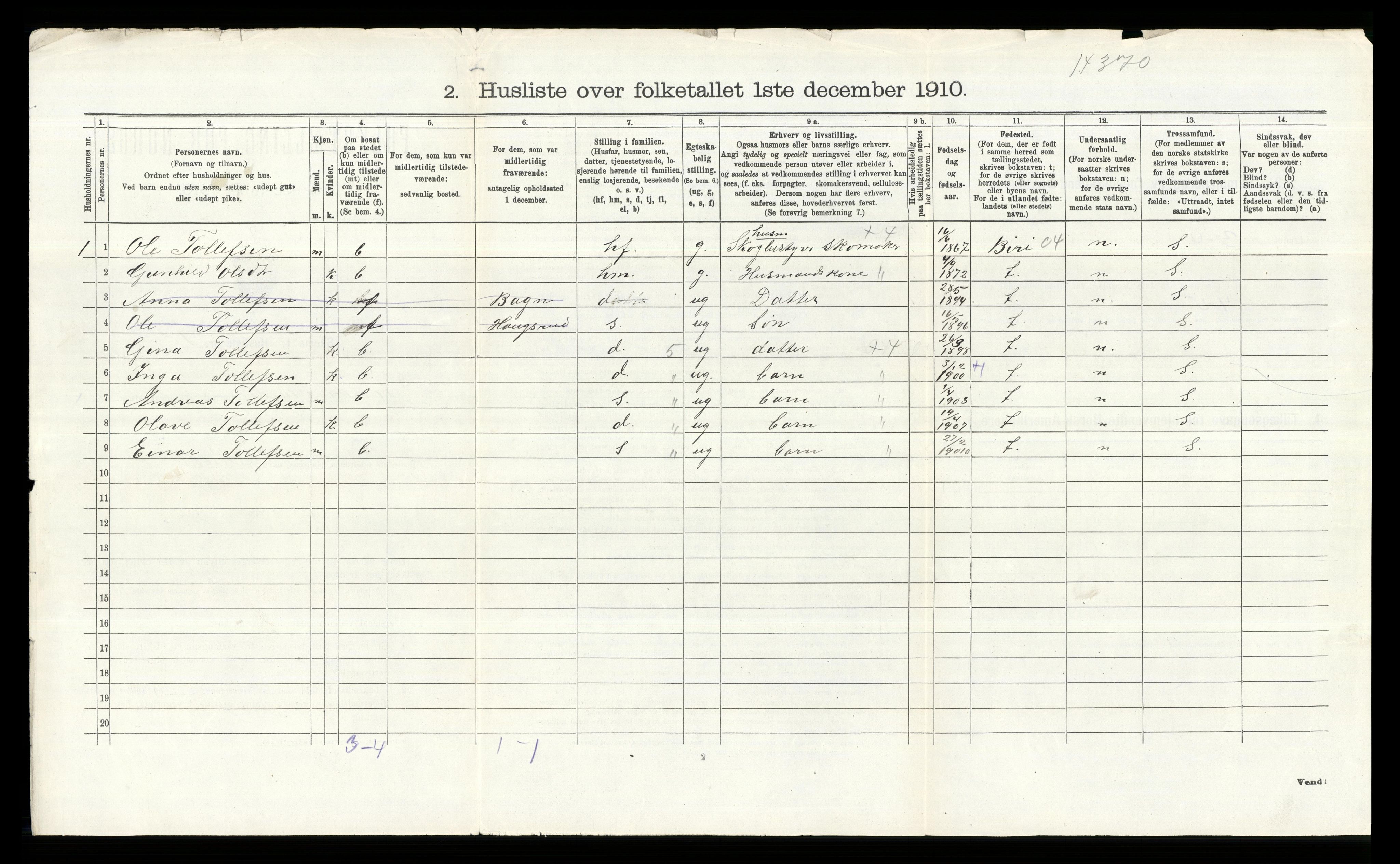 RA, Folketelling 1910 for 0540 Sør-Aurdal herred, 1910, s. 892