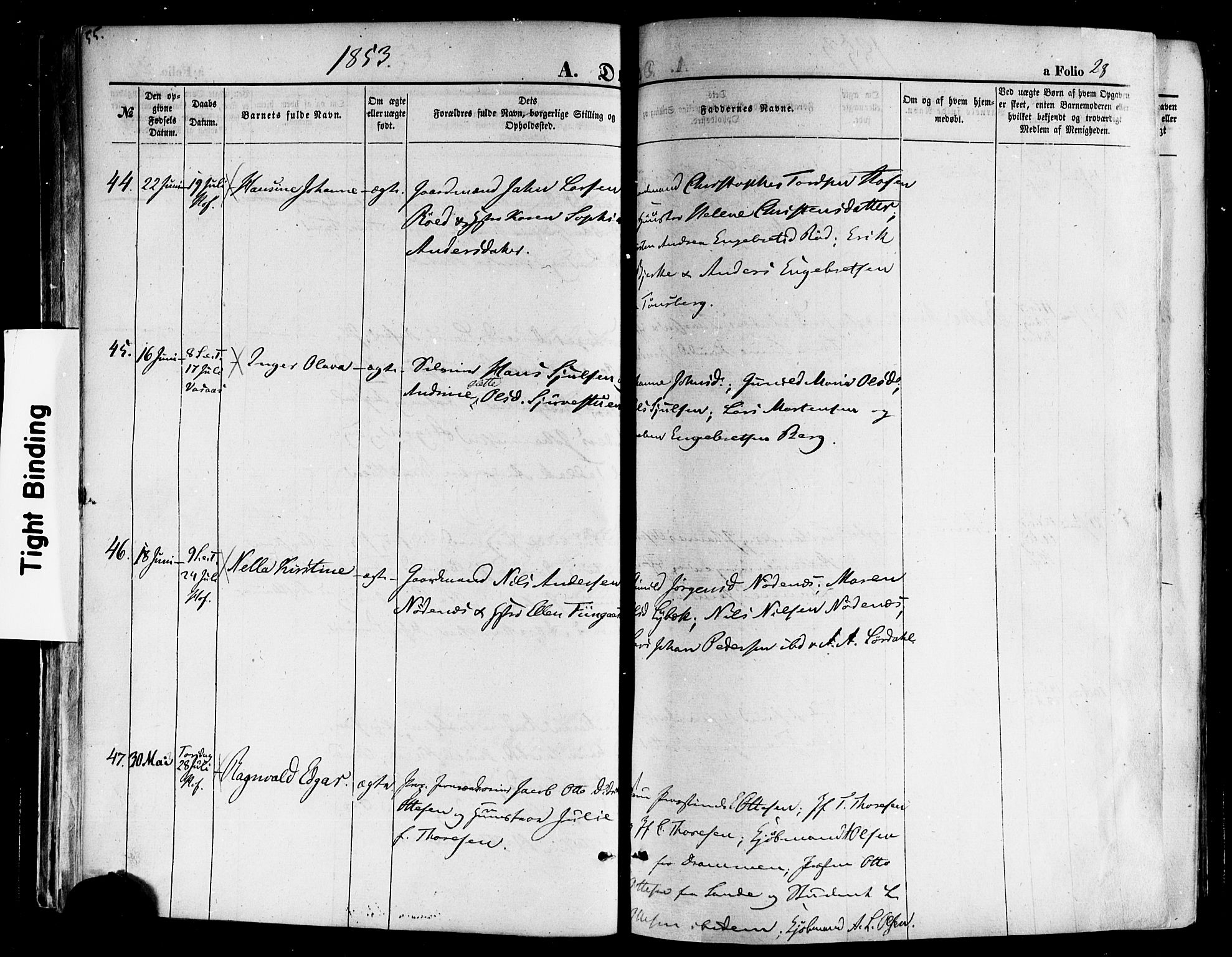 Hof kirkebøker, AV/SAKO-A-64/F/Fa/L0006: Ministerialbok nr. I 6, 1851-1877, s. 28