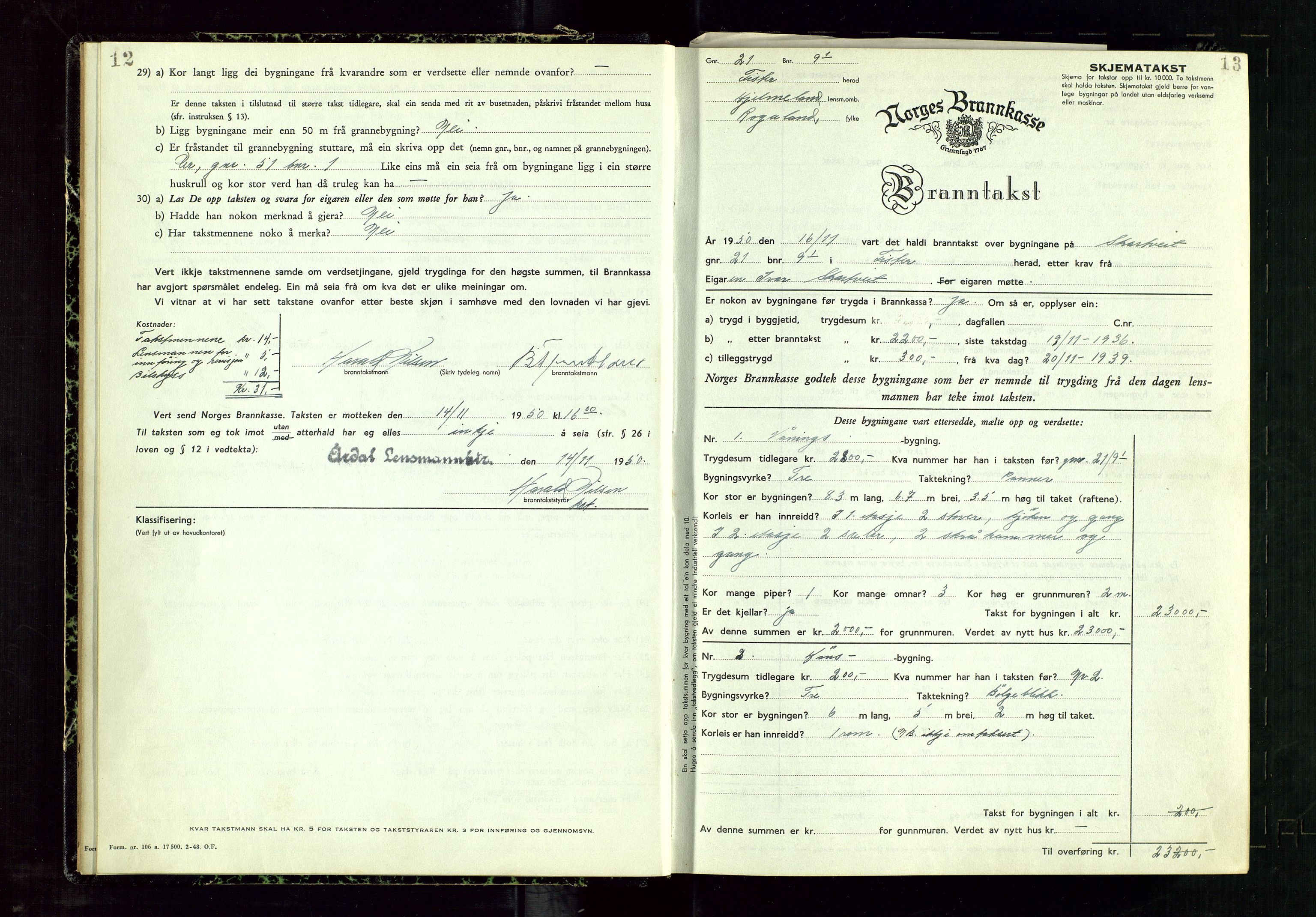 Årdal lensmannskontor, AV/SAST-A-100453/Gob/L0002: "Brandtaxationsprotokol", 1950-1955, s. 12-13