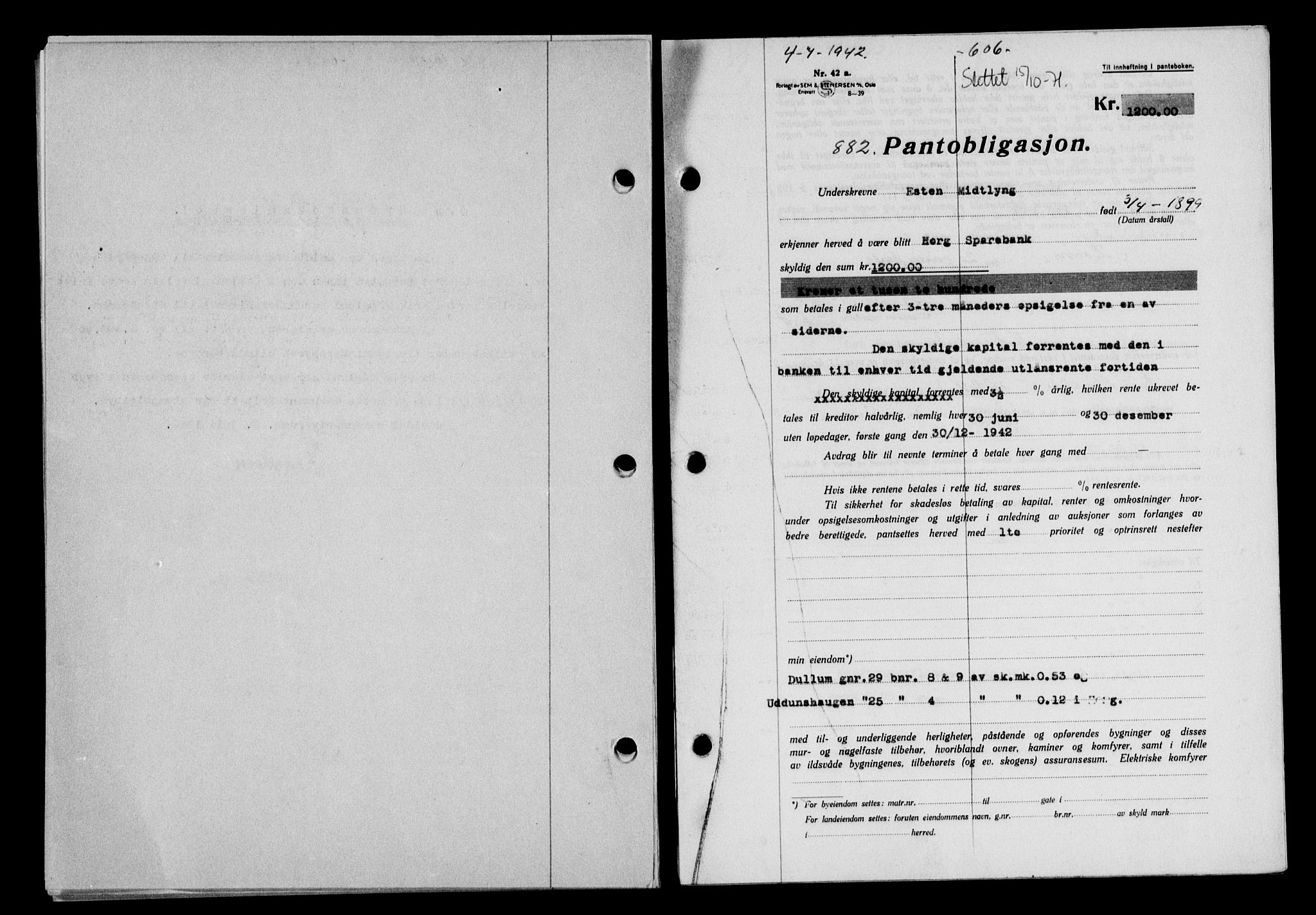 Gauldal sorenskriveri, SAT/A-0014/1/2/2C/L0054: Pantebok nr. 59, 1941-1942, Dagboknr: 882/1942