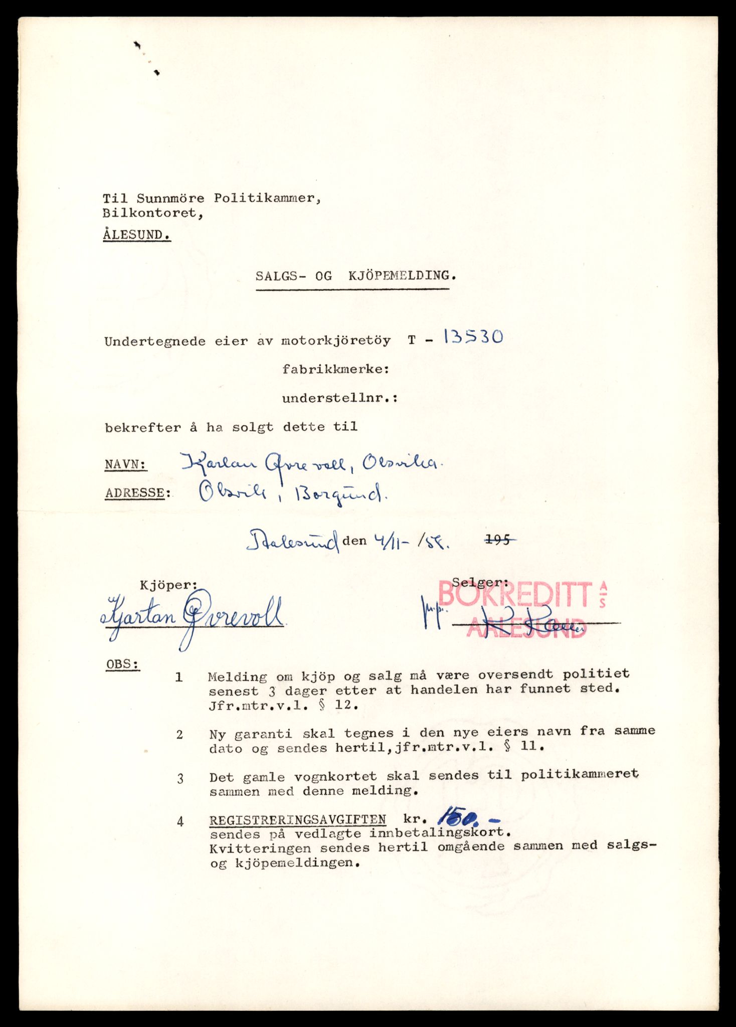 Møre og Romsdal vegkontor - Ålesund trafikkstasjon, AV/SAT-A-4099/F/Fe/L0039: Registreringskort for kjøretøy T 13361 - T 13530, 1927-1998, s. 3005