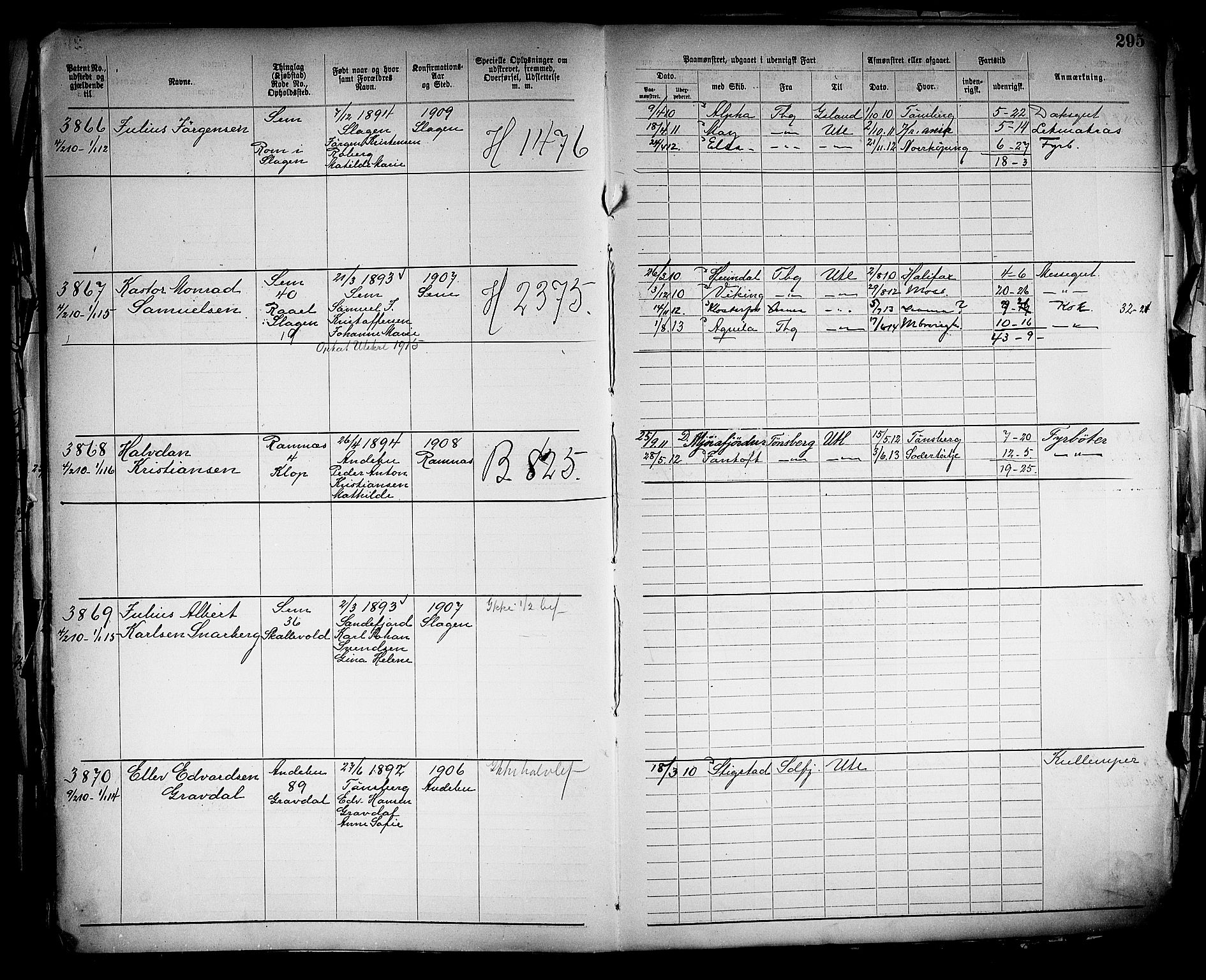 Tønsberg innrulleringskontor, SAKO/A-786/F/Fb/L0005: Annotasjonsrulle Patent nr. 2401-4080, 1904-1910, s. 297