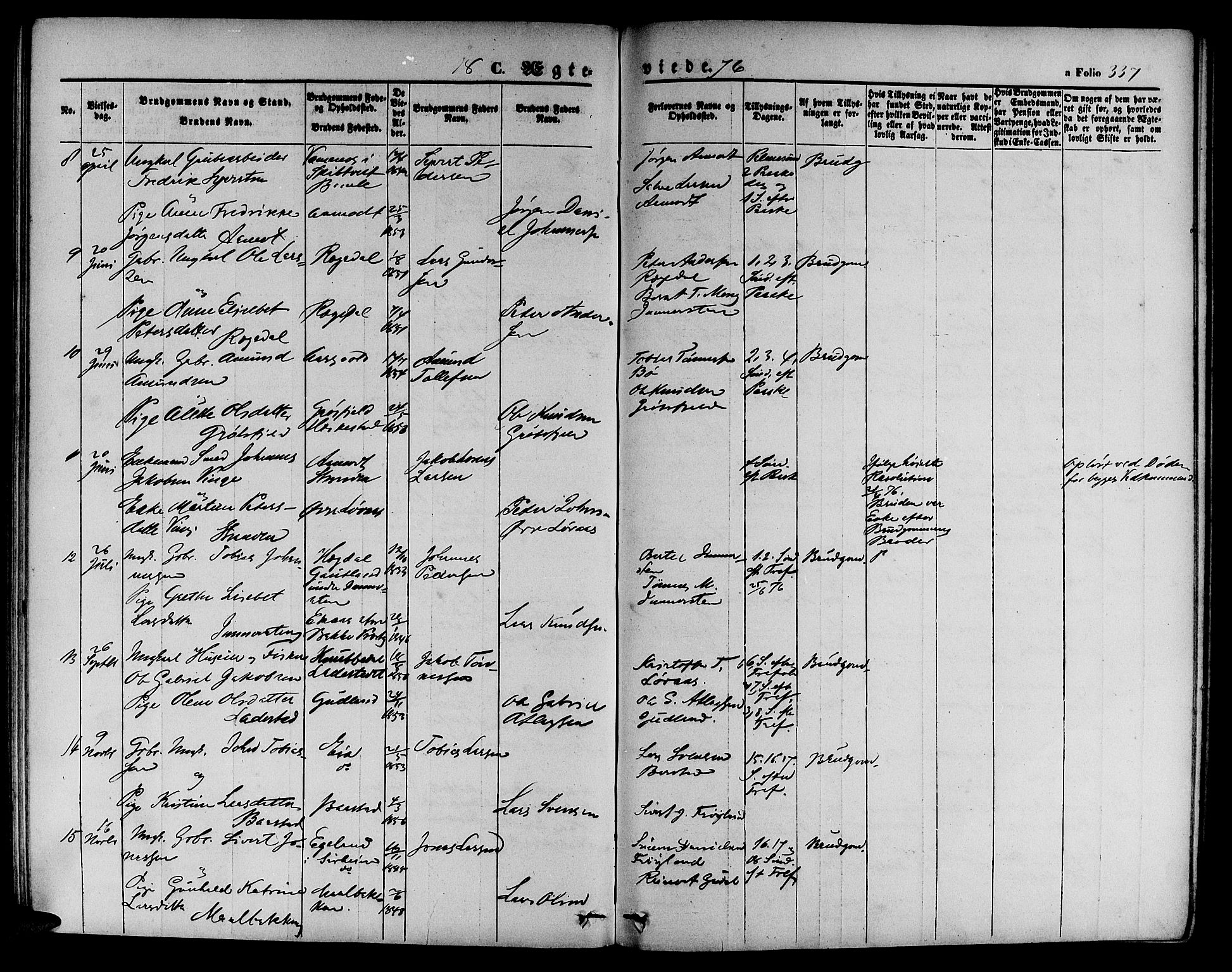 Sokndal sokneprestkontor, AV/SAST-A-101808: Klokkerbok nr. B 3, 1865-1879, s. 337