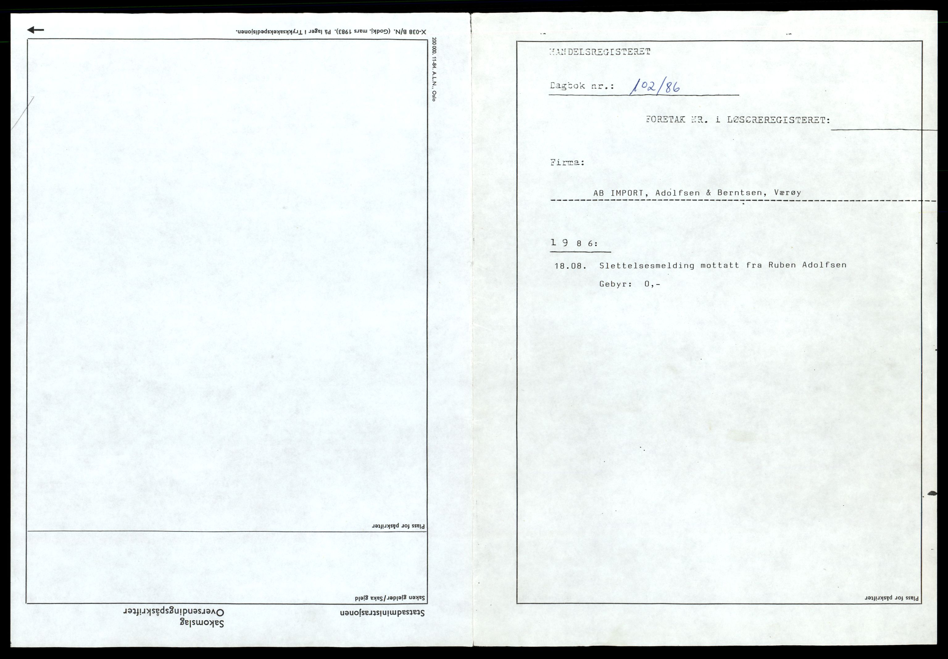 Lofoten sorenskriveri, SAT/A-0017/2/J/Jd/Jdb/L0001: Bilag, A-G , 1944-1990, s. 1