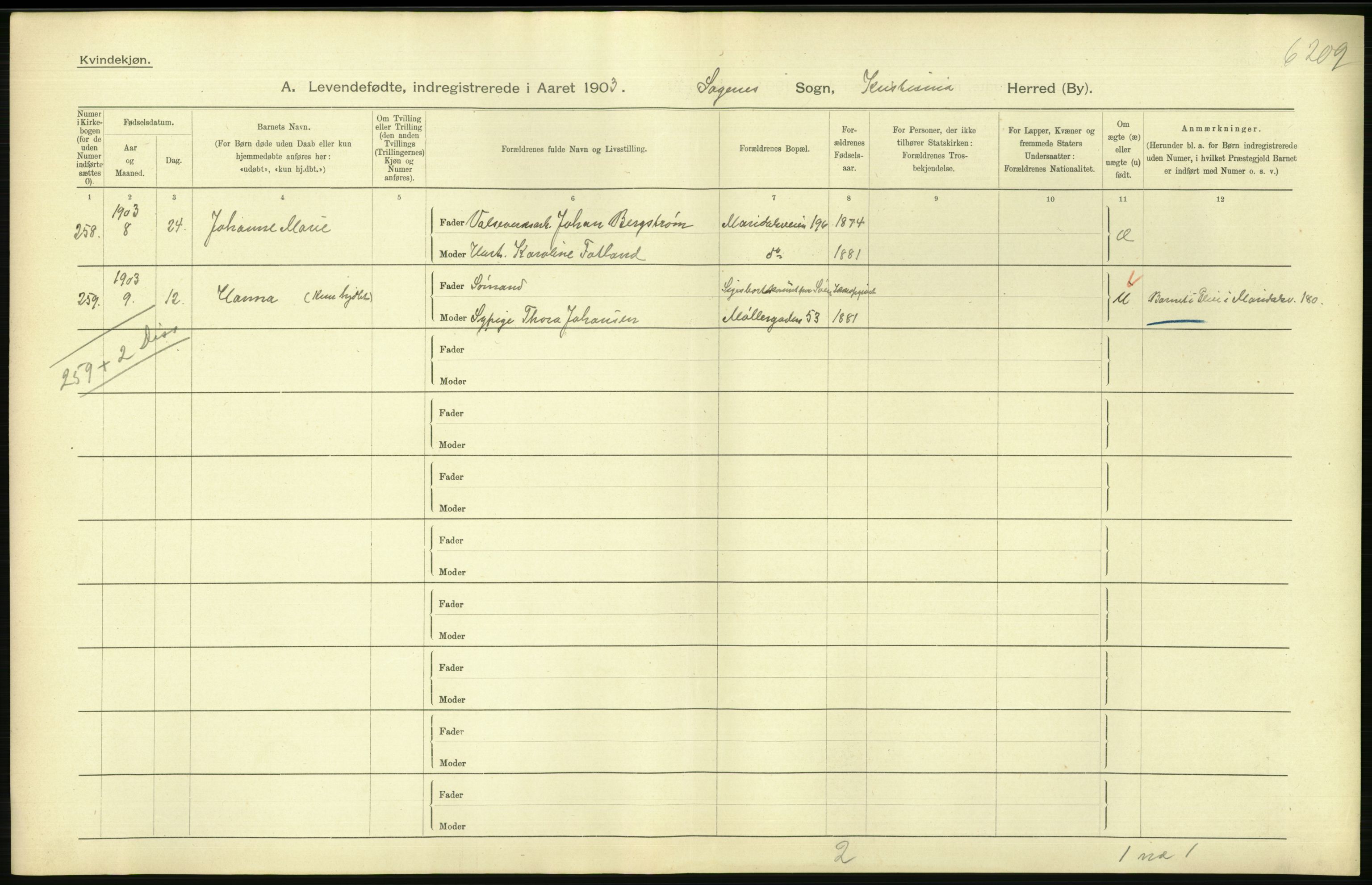 Statistisk sentralbyrå, Sosiodemografiske emner, Befolkning, AV/RA-S-2228/D/Df/Dfa/Dfaa/L0003: Kristiania: Fødte, 1903, s. 142