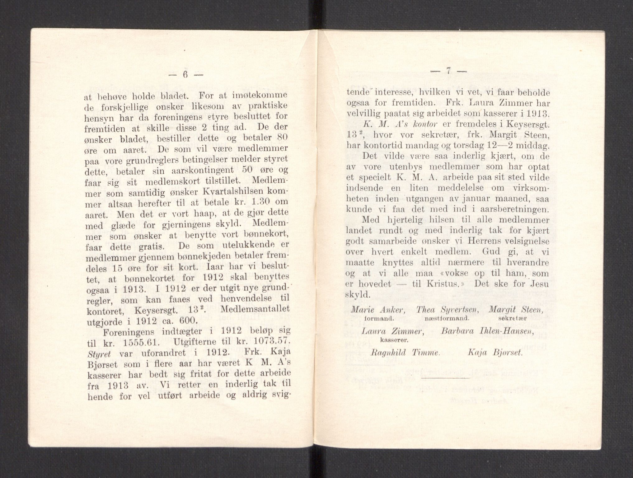 Kvinnelige Misjonsarbeidere, AV/RA-PA-0699/F/Fa/L0001/0007: -- / Årsmeldinger, trykte, 1906-1915