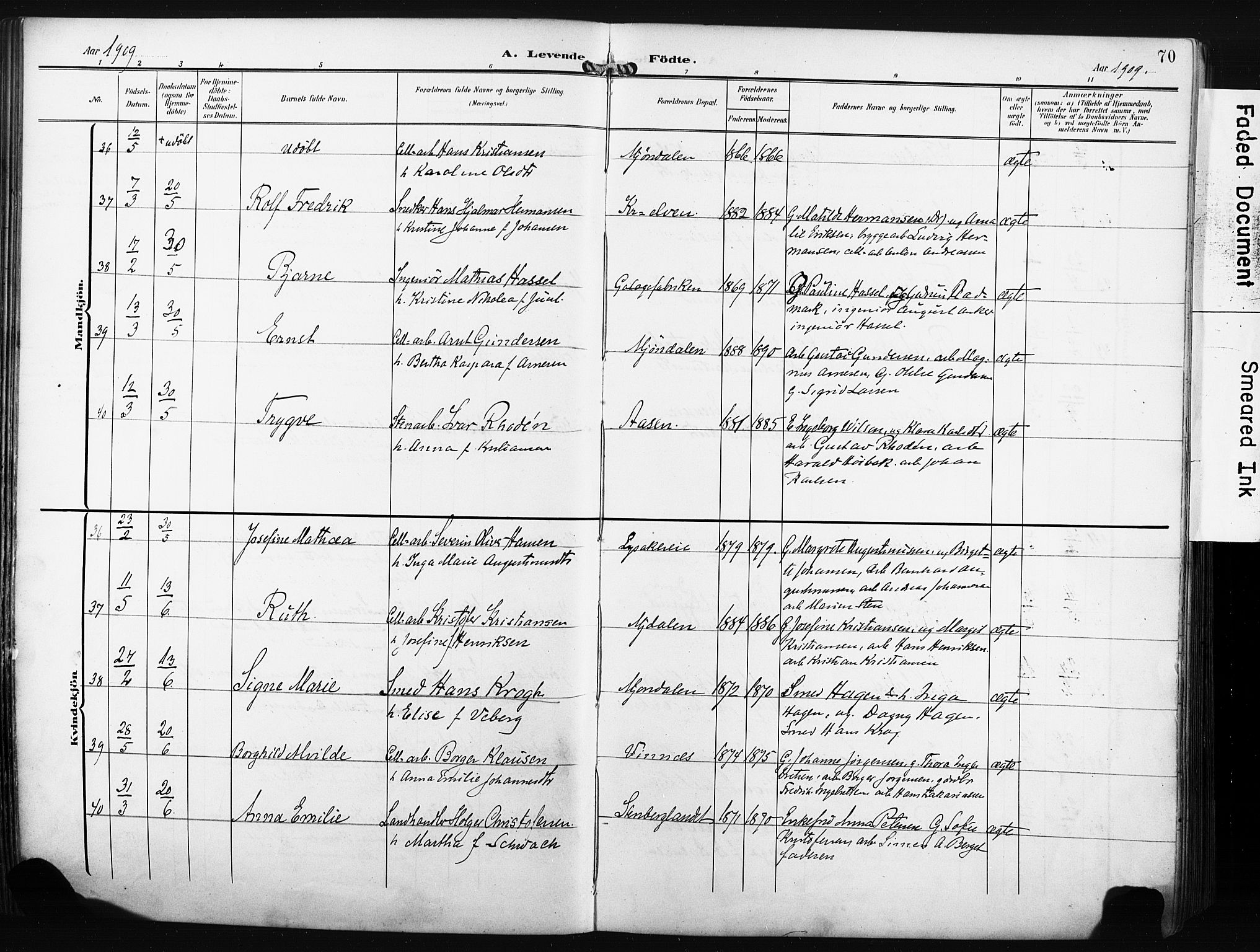 Nedre Eiker kirkebøker, AV/SAKO-A-612/F/Fa/L0006: Ministerialbok nr. 6, 1906-1912, s. 70