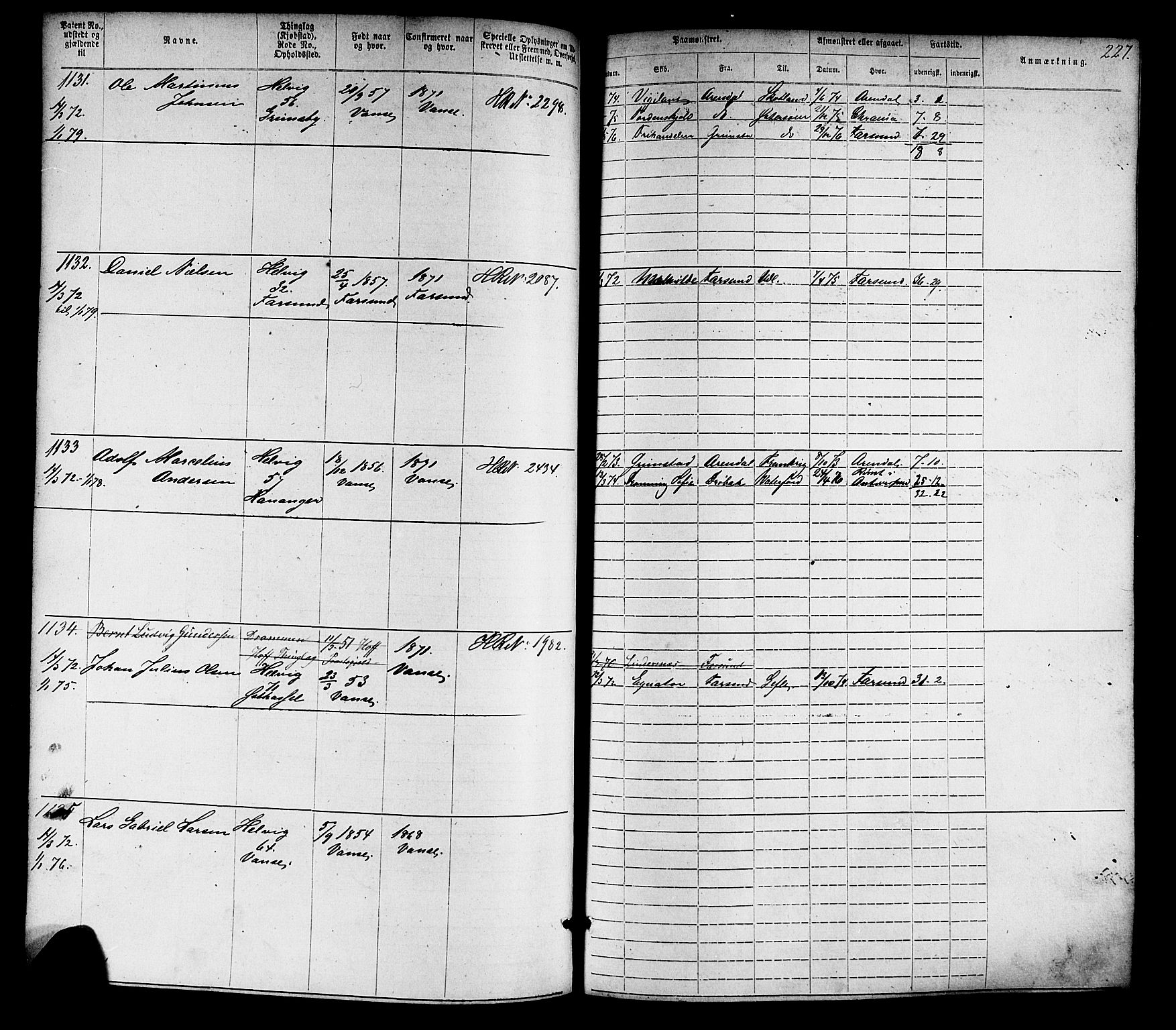 Farsund mønstringskrets, AV/SAK-2031-0017/F/Fa/L0005: Annotasjonsrulle nr 1-1910 med register, Z-2, 1869-1877, s. 257