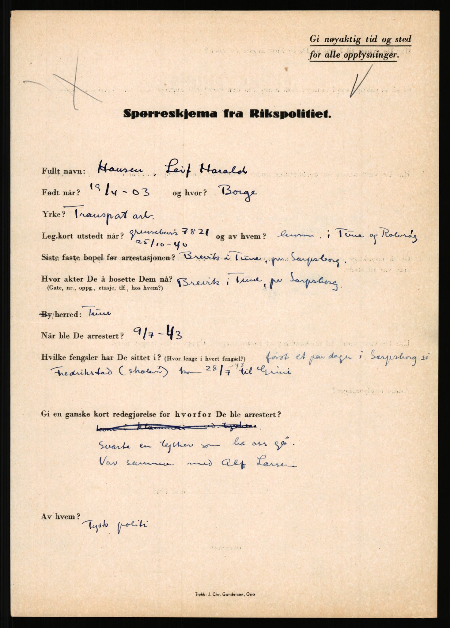 Rikspolitisjefen, AV/RA-S-1560/L/L0006: Hansen, Adolf Boye - Hemstad, Gunnar, 1940-1945, s. 362