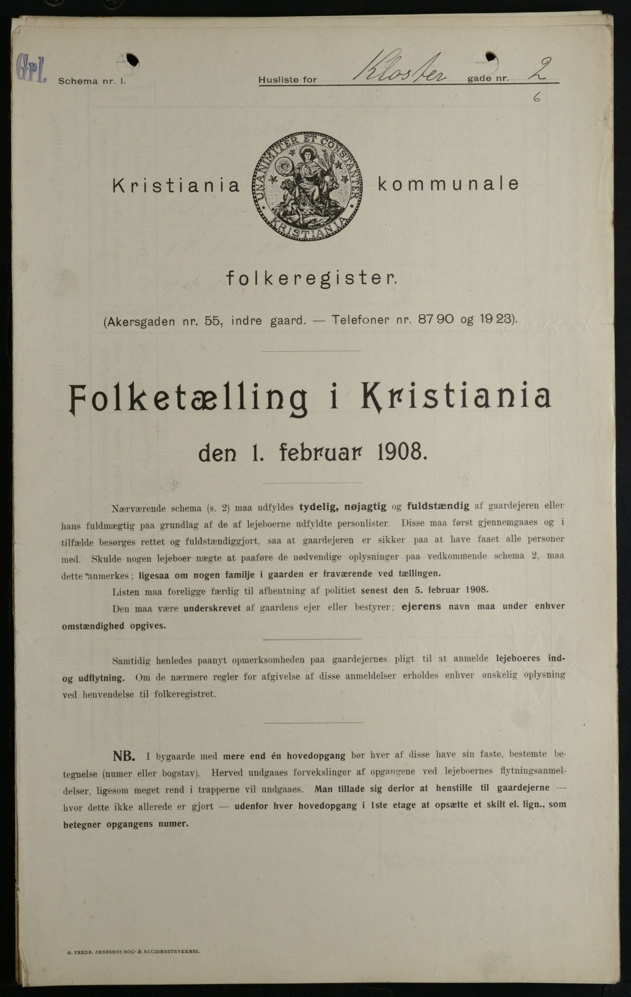 OBA, Kommunal folketelling 1.2.1908 for Kristiania kjøpstad, 1908, s. 46551