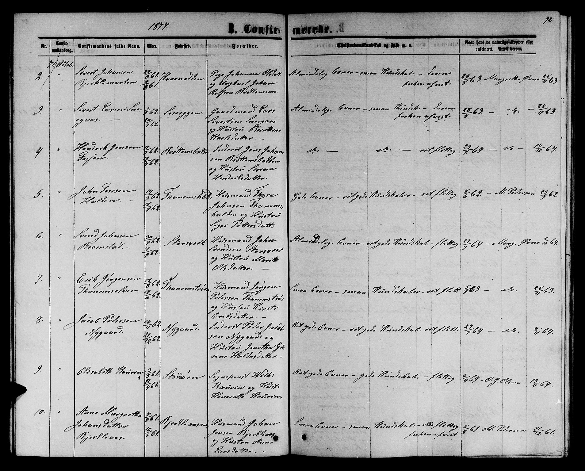 Ministerialprotokoller, klokkerbøker og fødselsregistre - Sør-Trøndelag, SAT/A-1456/618/L0451: Klokkerbok nr. 618C02, 1865-1883, s. 92