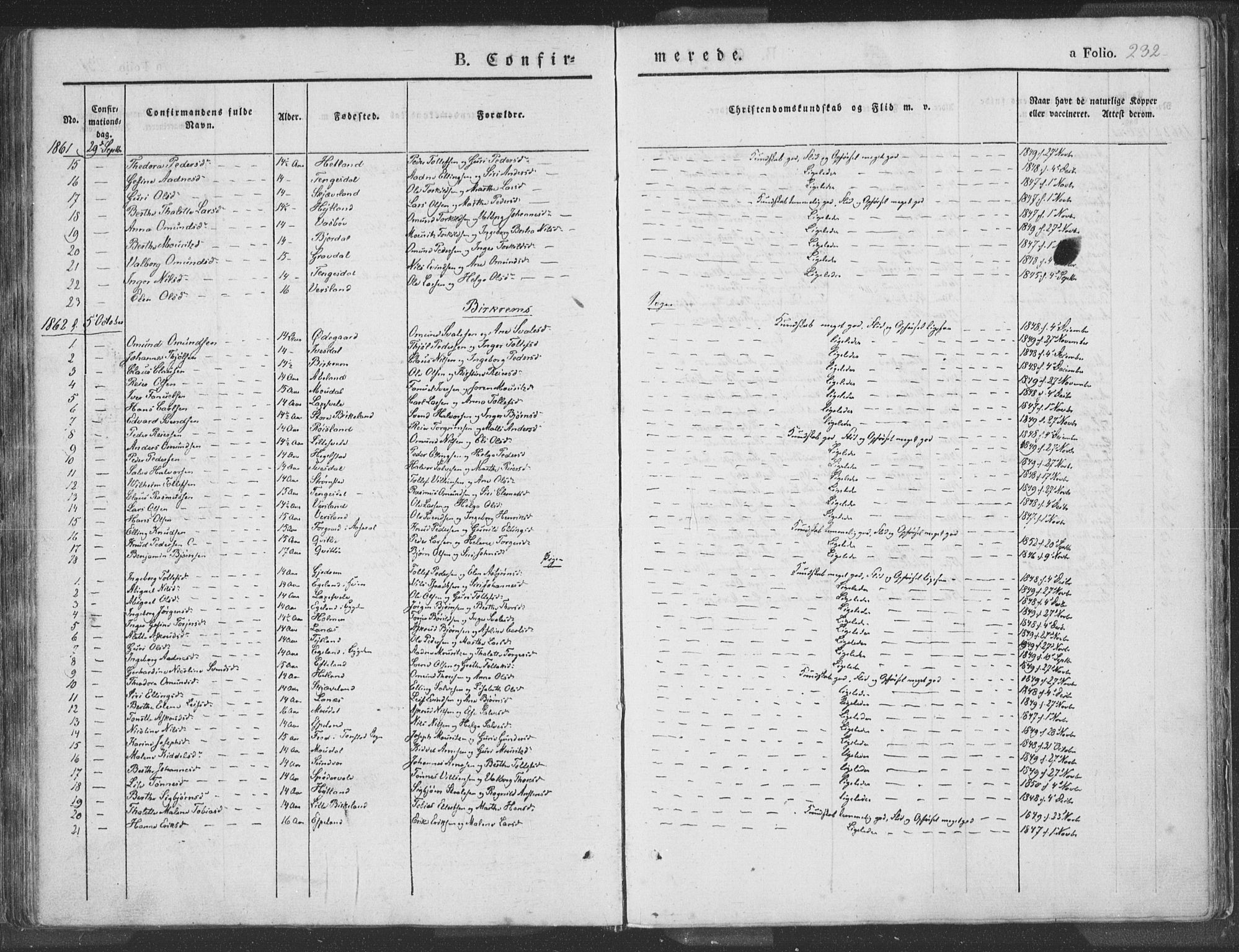 Helleland sokneprestkontor, SAST/A-101810: Ministerialbok nr. A 6.1, 1834-1863, s. 232