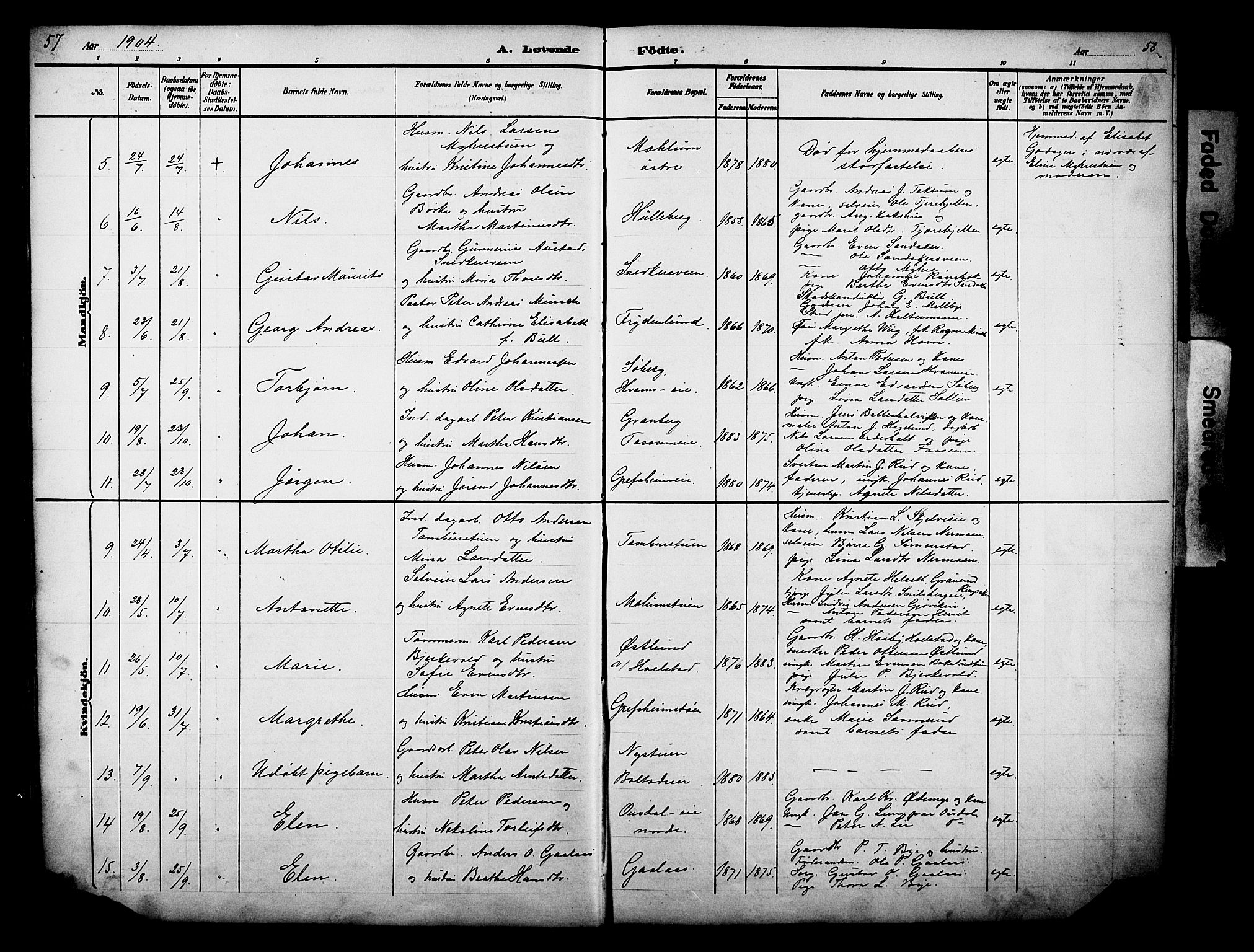 Nes prestekontor, Hedmark, AV/SAH-PREST-020/L/La/L0006: Klokkerbok nr. 6, 1890-1932, s. 57-58