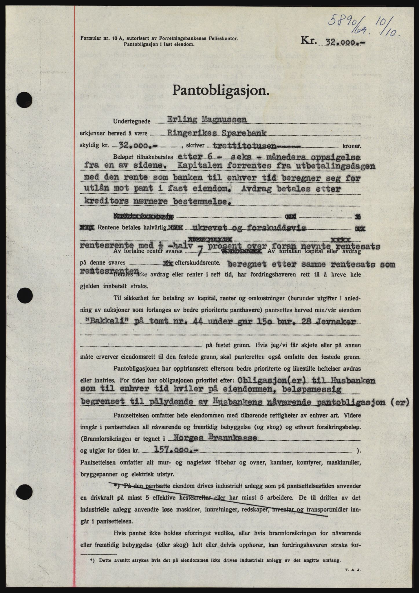 Hadeland og Land tingrett, SAH/TING-010/H/Hb/Hbc/L0075: Pantebok nr. B75, 1969-1969, Dagboknr: 5890/1969