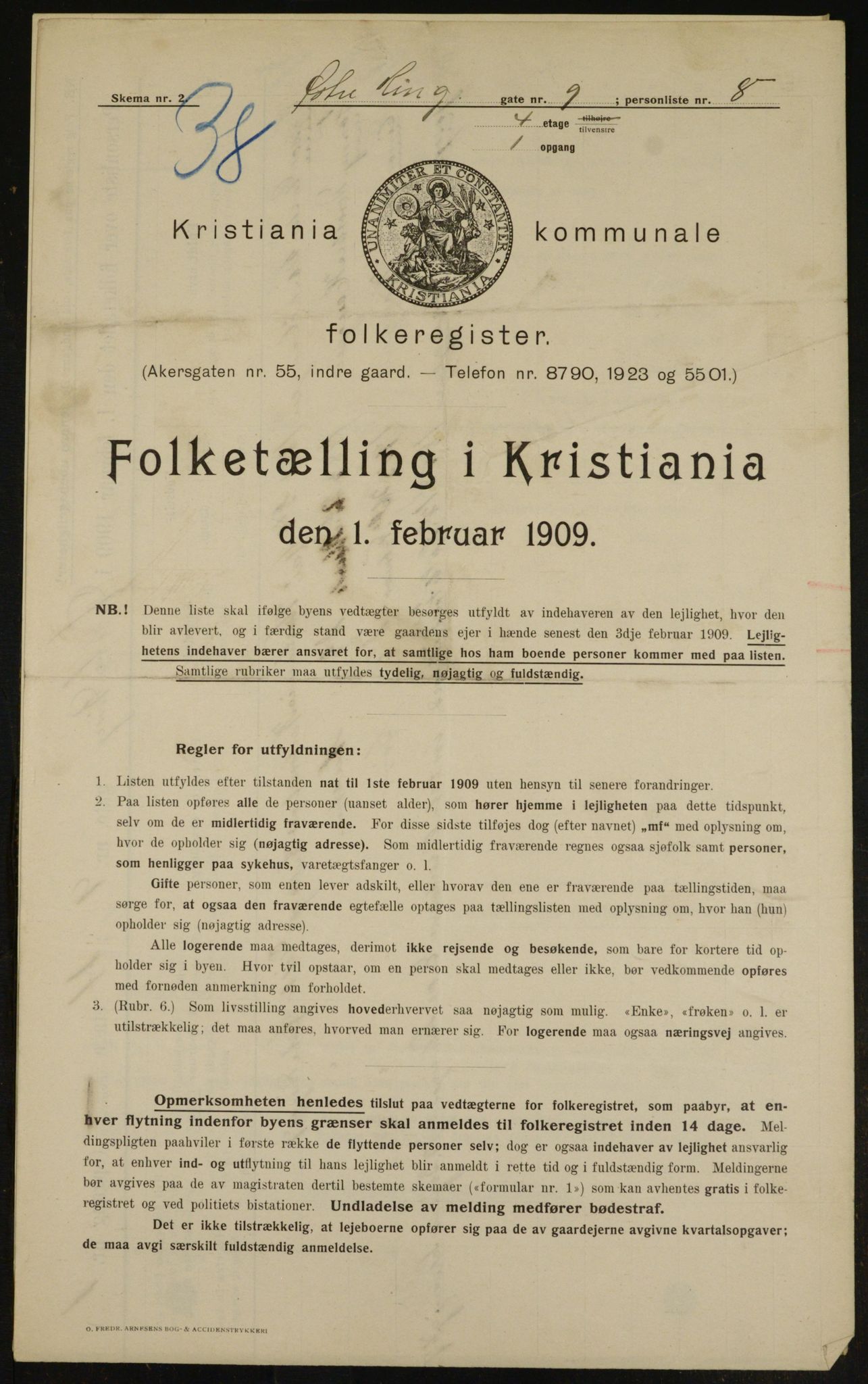 OBA, Kommunal folketelling 1.2.1909 for Kristiania kjøpstad, 1909, s. 41486