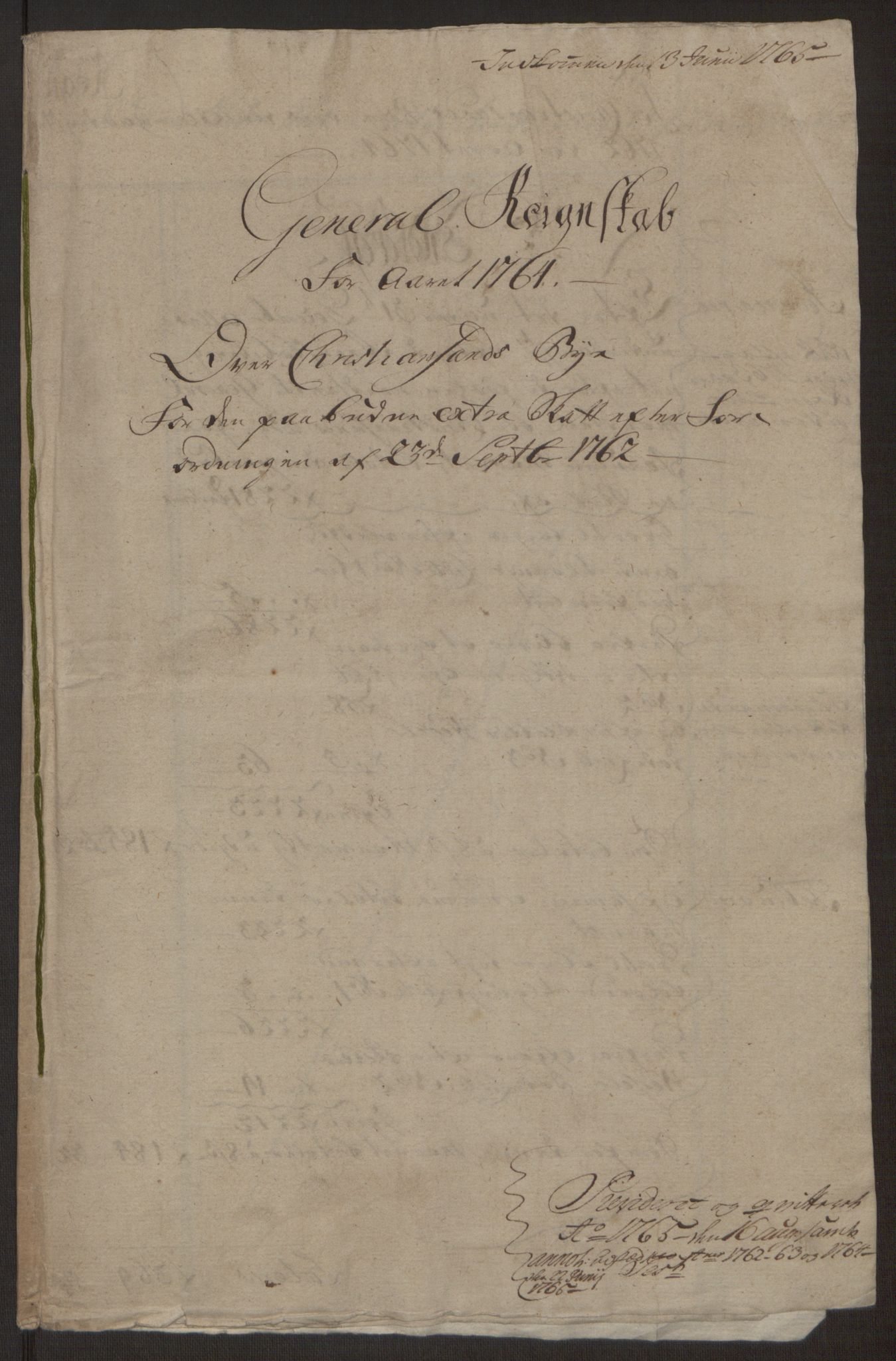 Rentekammeret inntil 1814, Reviderte regnskaper, Byregnskaper, AV/RA-EA-4066/R/Rm/L0265/0001: [M6] Kontribusjonsregnskap / Ekstraskatt, 1762-1764, s. 181