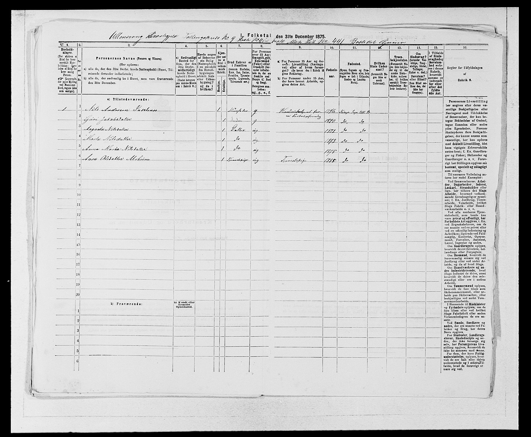 SAB, Folketelling 1875 for 1230P Ullensvang prestegjeld, 1875, s. 968