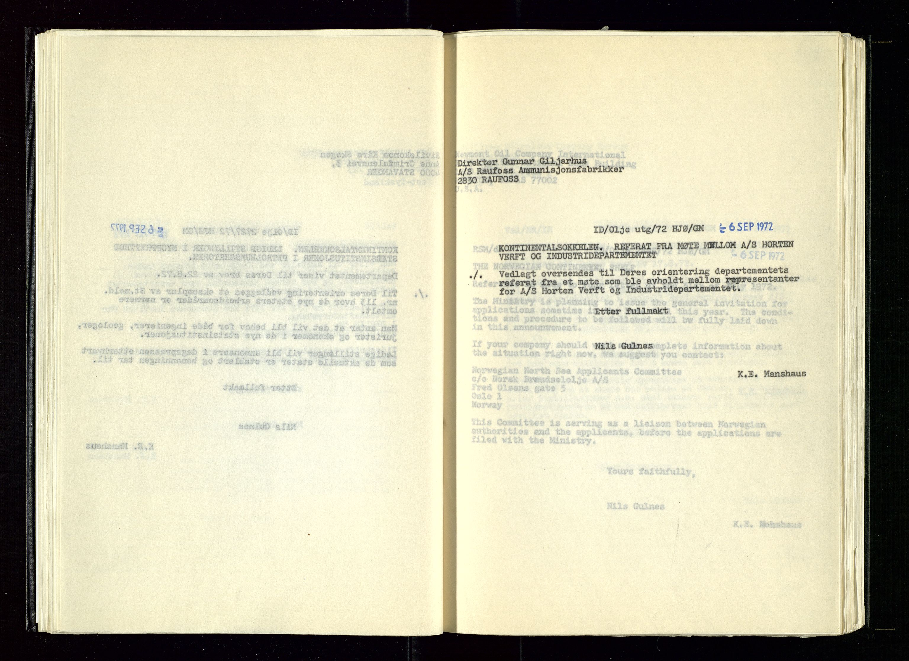 Industridepartementet, Oljekontoret, AV/SAST-A-101348/B/L0002: Kopibok, 1972