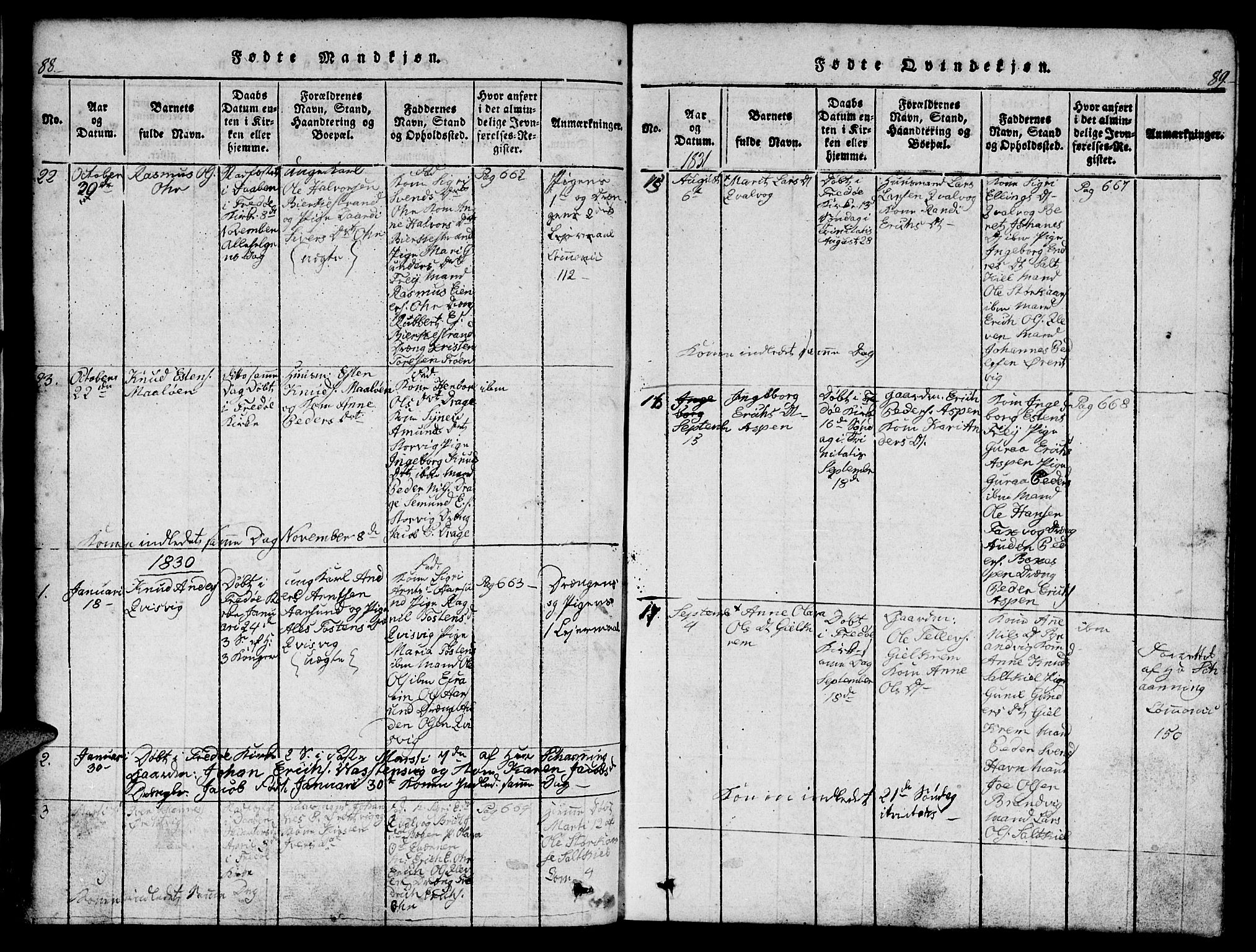 Ministerialprotokoller, klokkerbøker og fødselsregistre - Møre og Romsdal, AV/SAT-A-1454/573/L0873: Klokkerbok nr. 573C01, 1819-1834, s. 88-89