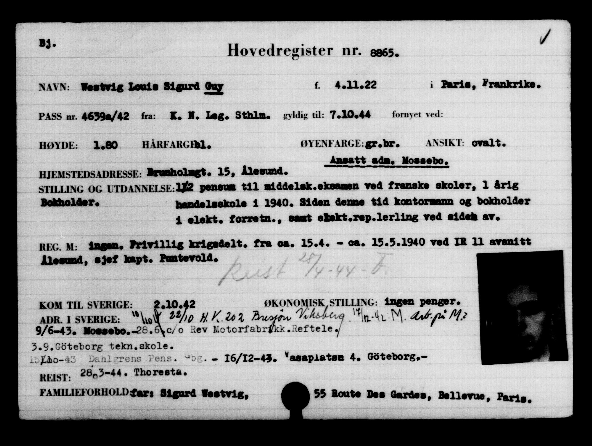 Utenriksstasjonene, Legasjonen i Stockholm, Flyktningkontoret, AV/RA-S-6753/V/Va/L0005: Kjesäterkartoteket, flyktninger med registreringsnr. 6600-9417, 1940-1945, s. 2650