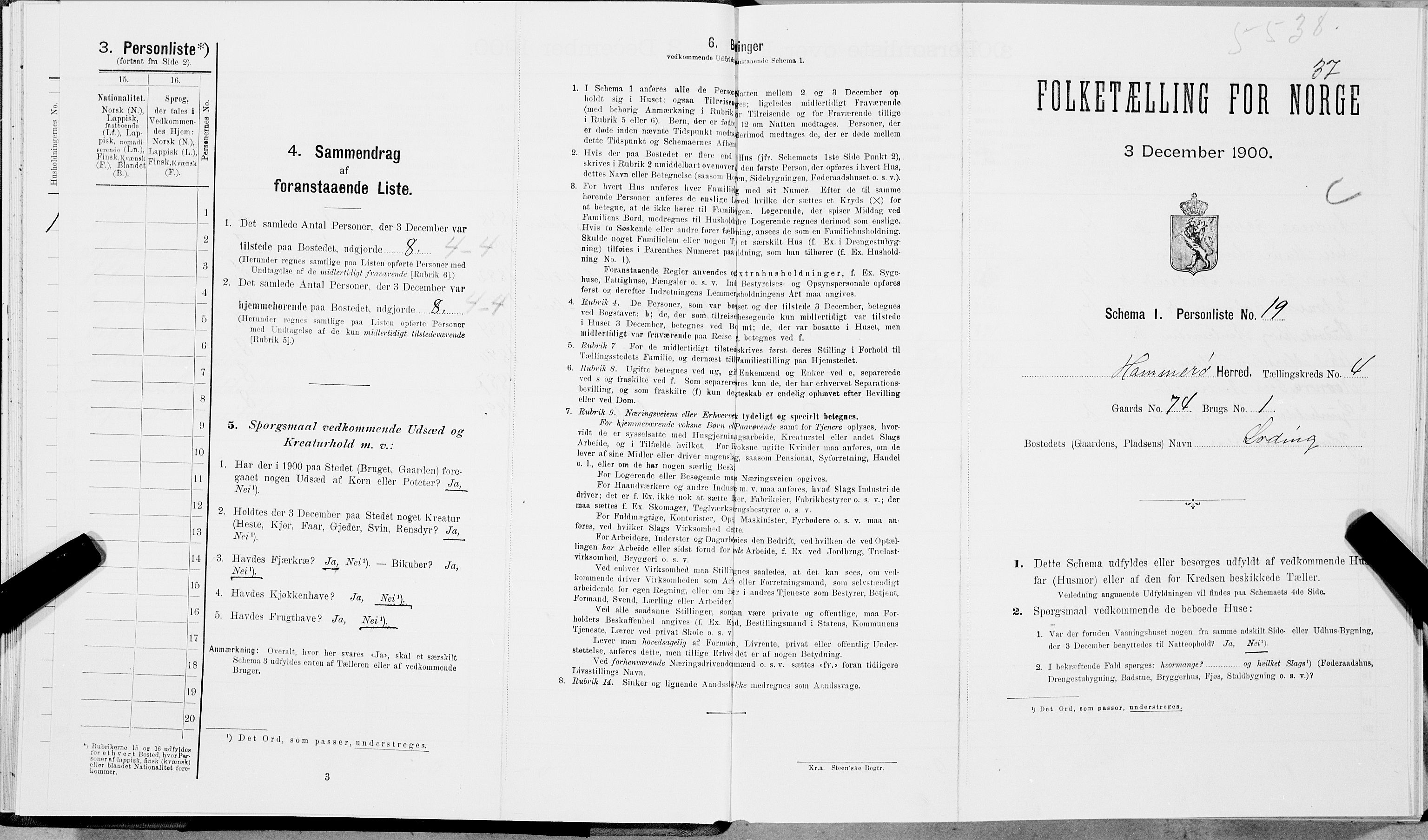 SAT, Folketelling 1900 for 1849 Hamarøy herred, 1900, s. 526
