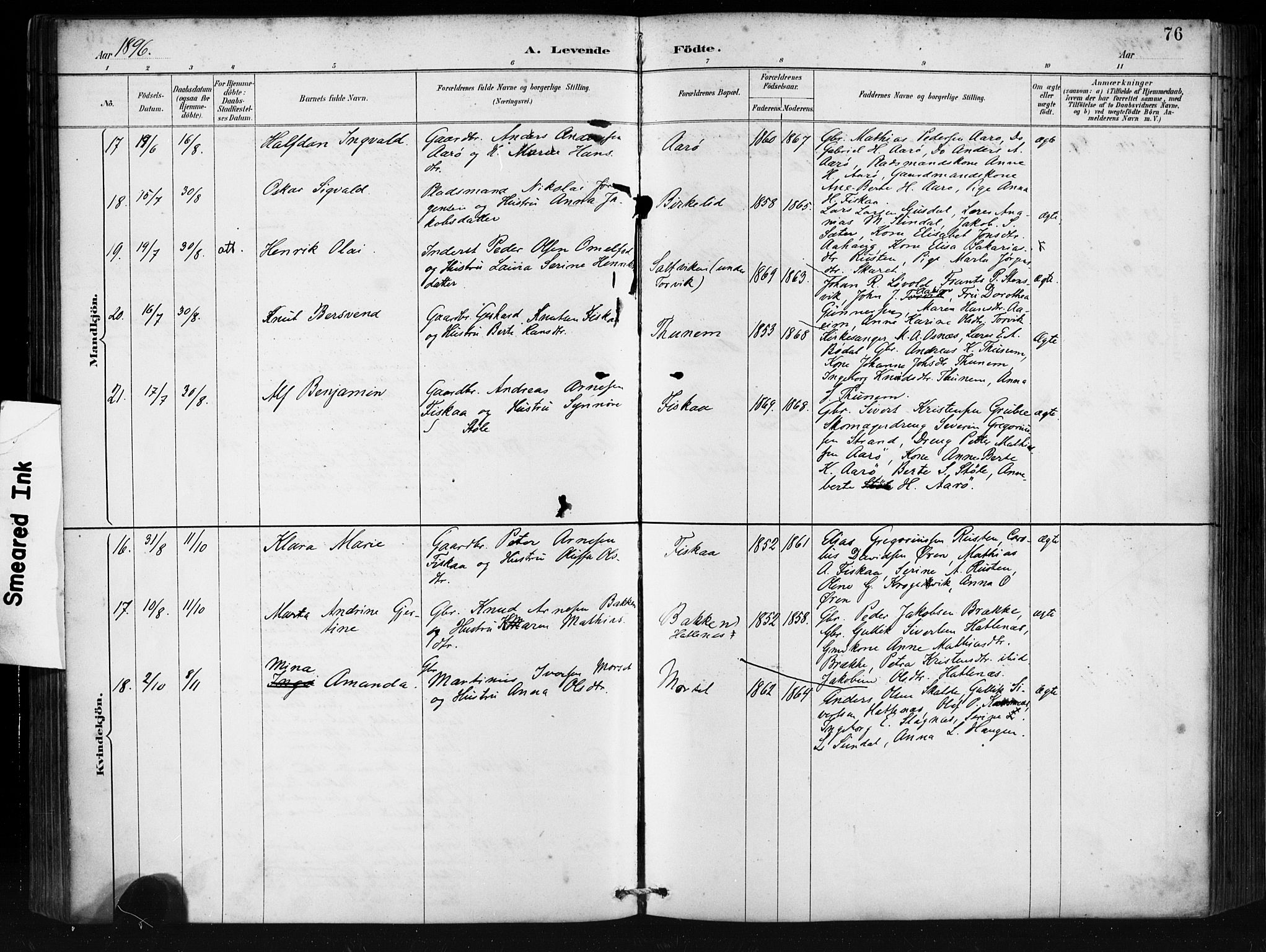 Ministerialprotokoller, klokkerbøker og fødselsregistre - Møre og Romsdal, AV/SAT-A-1454/501/L0008: Ministerialbok nr. 501A08, 1885-1901, s. 76