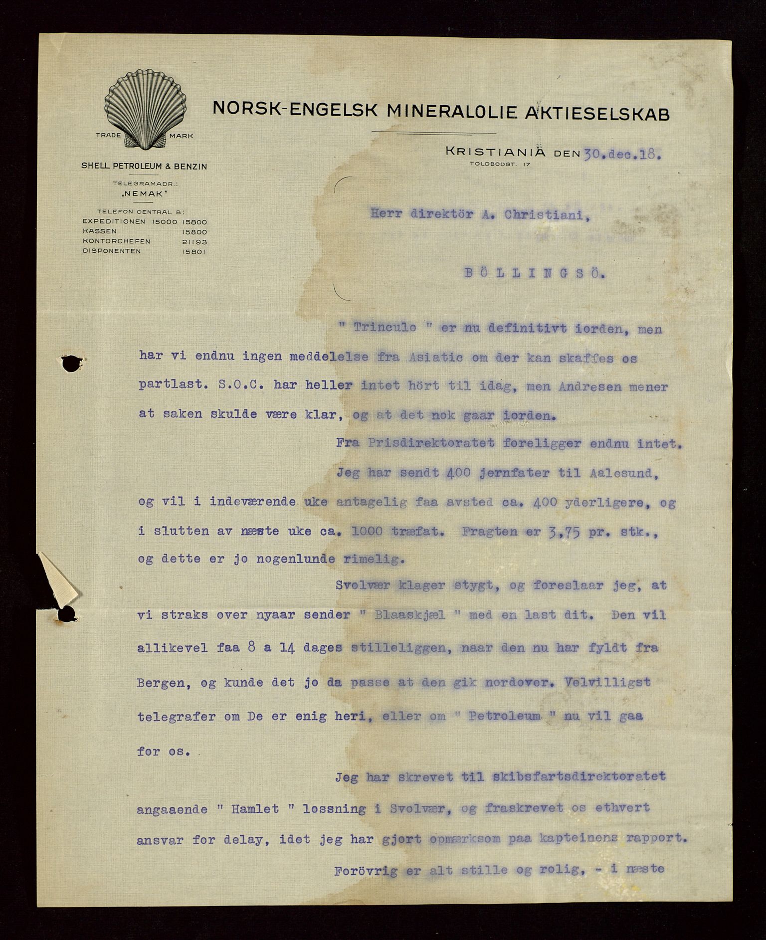 Pa 1521 - A/S Norske Shell, SAST/A-101915/E/Ea/Eaa/L0004: Sjefskorrespondanse, 1918, s. 3