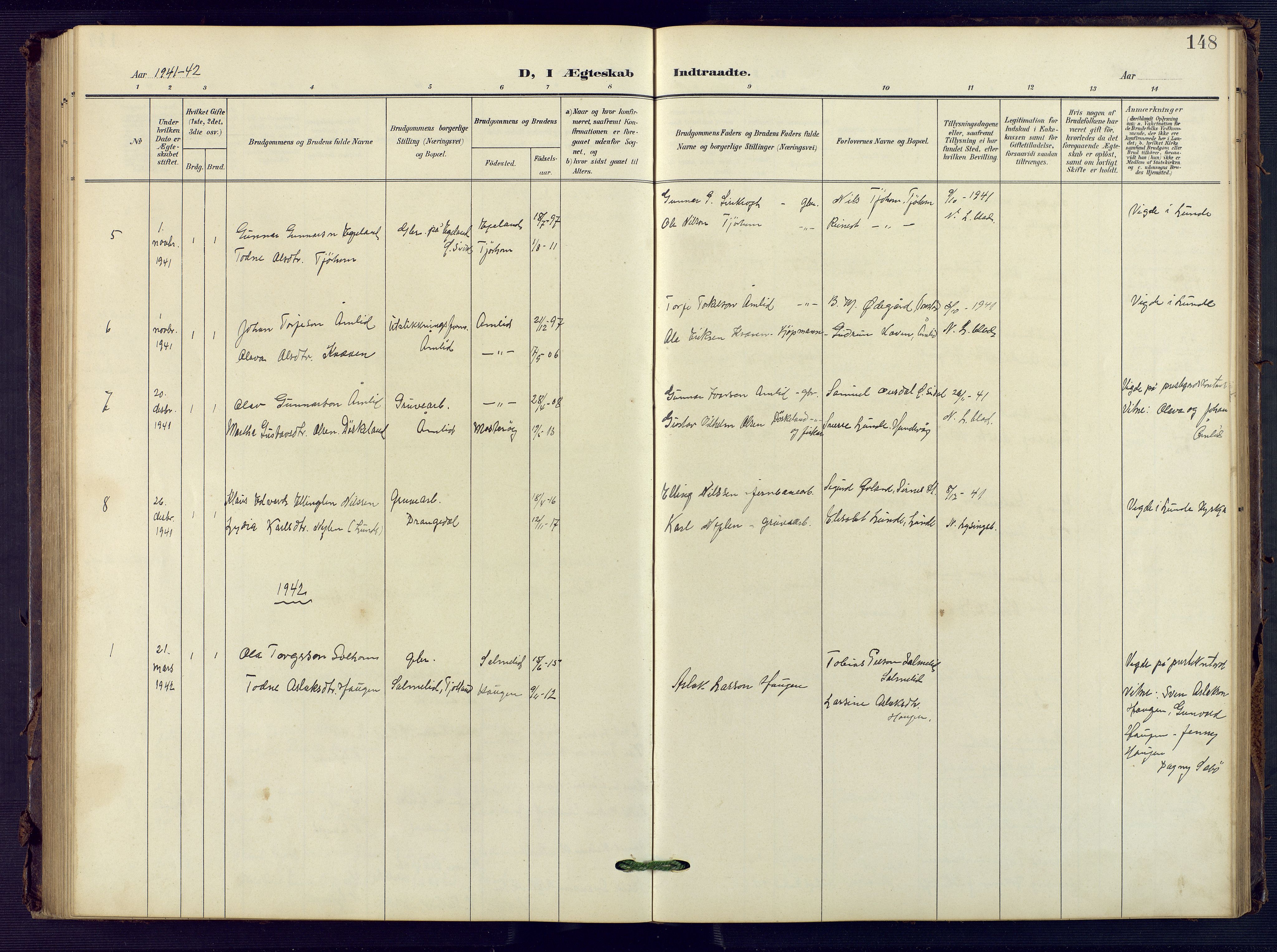 Sirdal sokneprestkontor, SAK/1111-0036/F/Fb/Fba/L0002: Klokkerbok nr. B 2, 1905-1958, s. 148