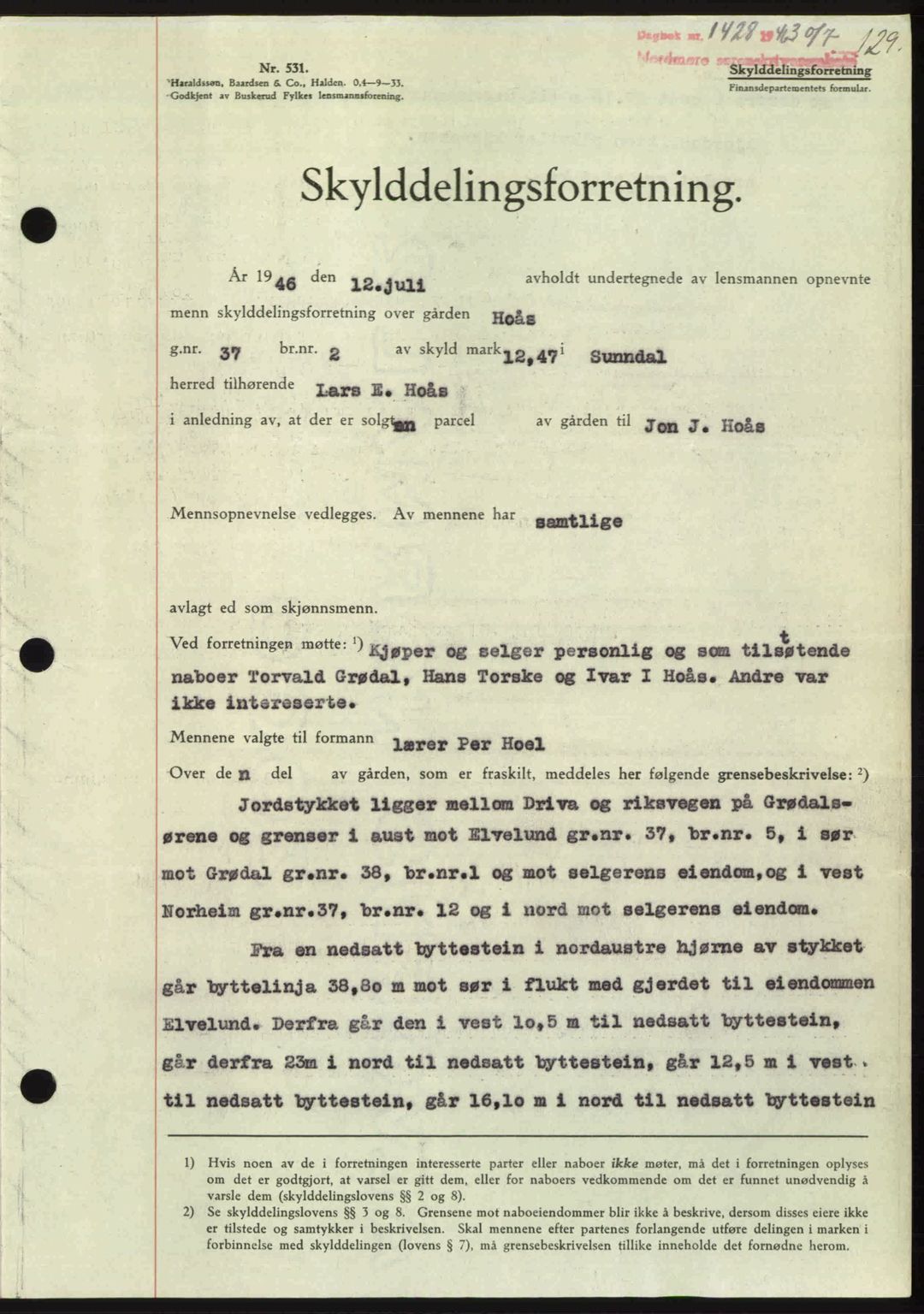 Nordmøre sorenskriveri, SAT/A-4132/1/2/2Ca: Pantebok nr. A102, 1946-1946, Dagboknr: 1428/1946