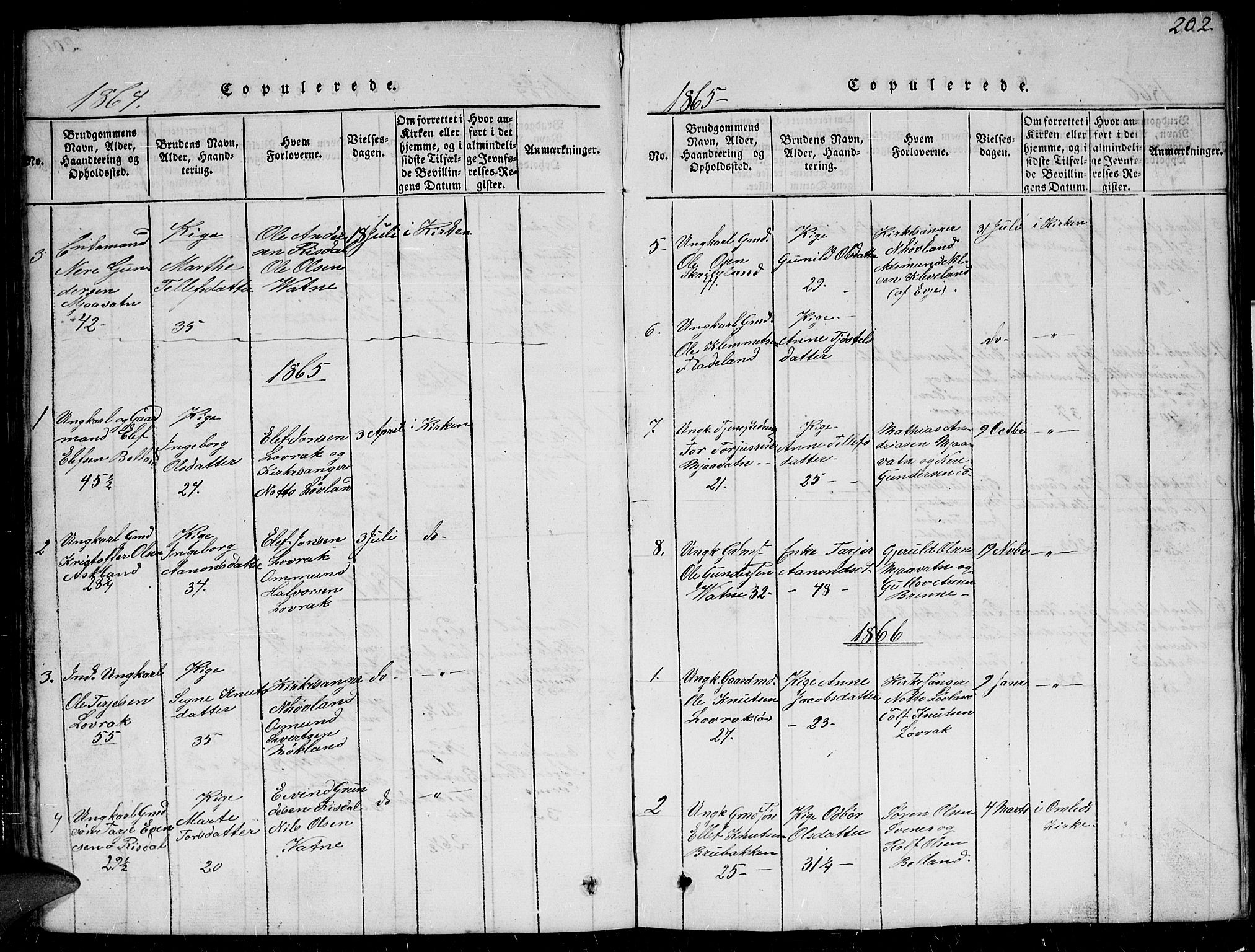 Herefoss sokneprestkontor, SAK/1111-0019/F/Fb/Fbc/L0001: Klokkerbok nr. B 1, 1816-1866, s. 202
