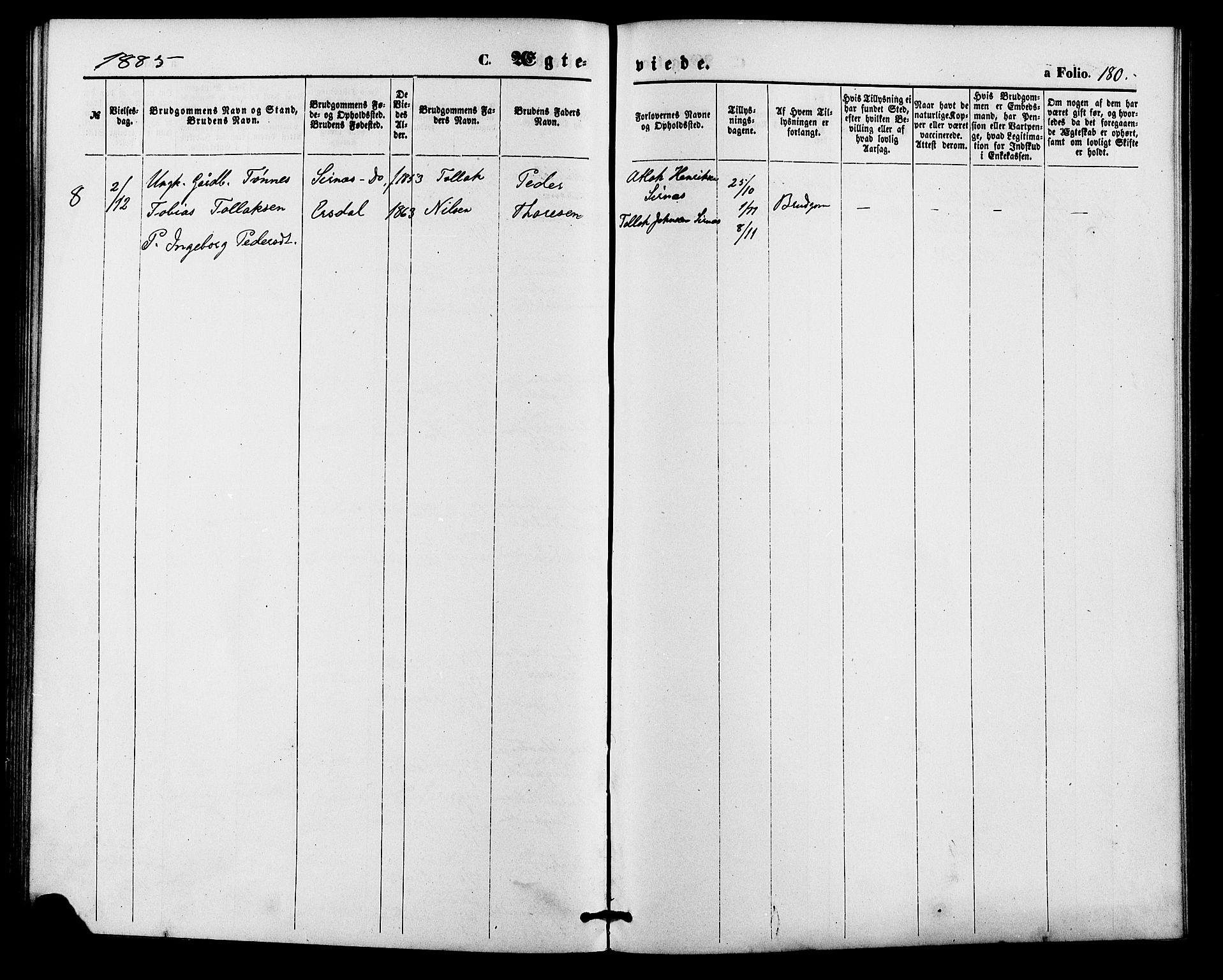 Bakke sokneprestkontor, AV/SAK-1111-0002/F/Fa/Faa/L0007: Ministerialbok nr. A 7, 1877-1886, s. 180