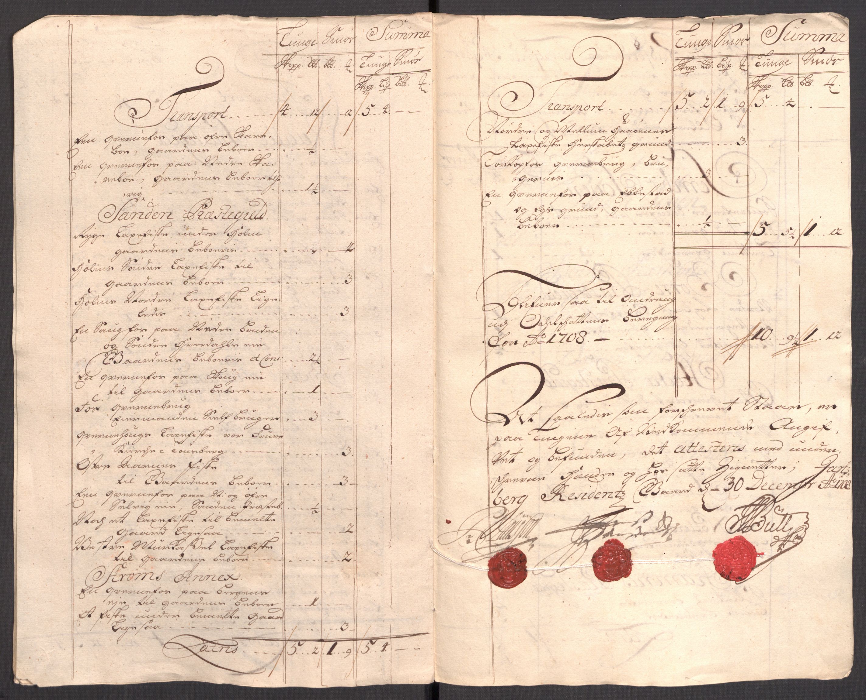 Rentekammeret inntil 1814, Reviderte regnskaper, Fogderegnskap, AV/RA-EA-4092/R32/L1873: Fogderegnskap Jarlsberg grevskap, 1708, s. 256