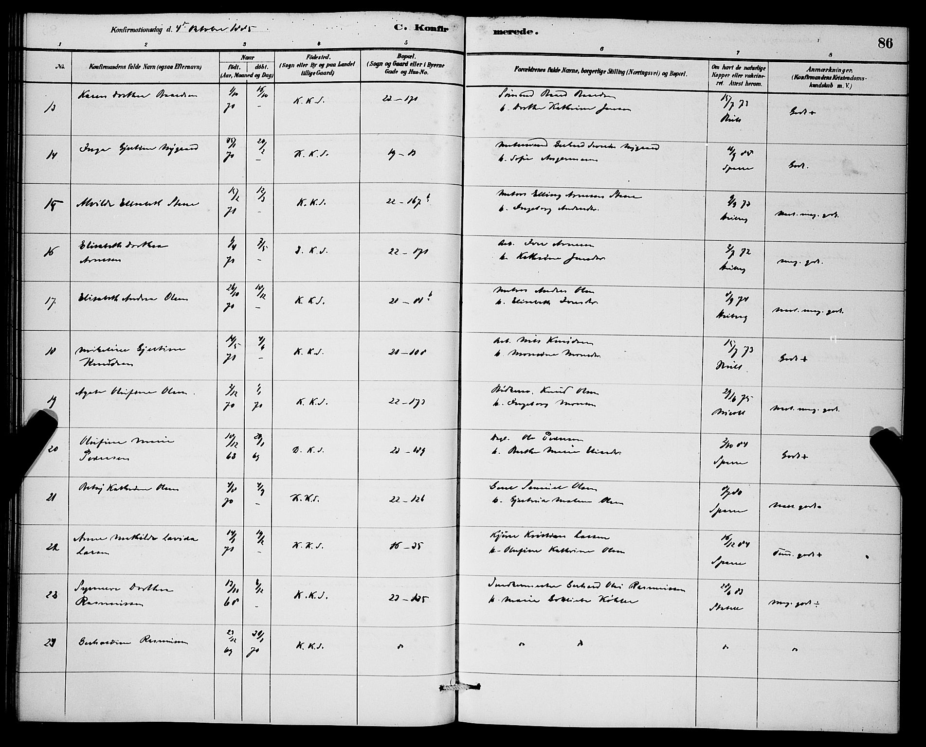 Korskirken sokneprestembete, AV/SAB-A-76101/H/Hab: Klokkerbok nr. C 3, 1880-1892, s. 86