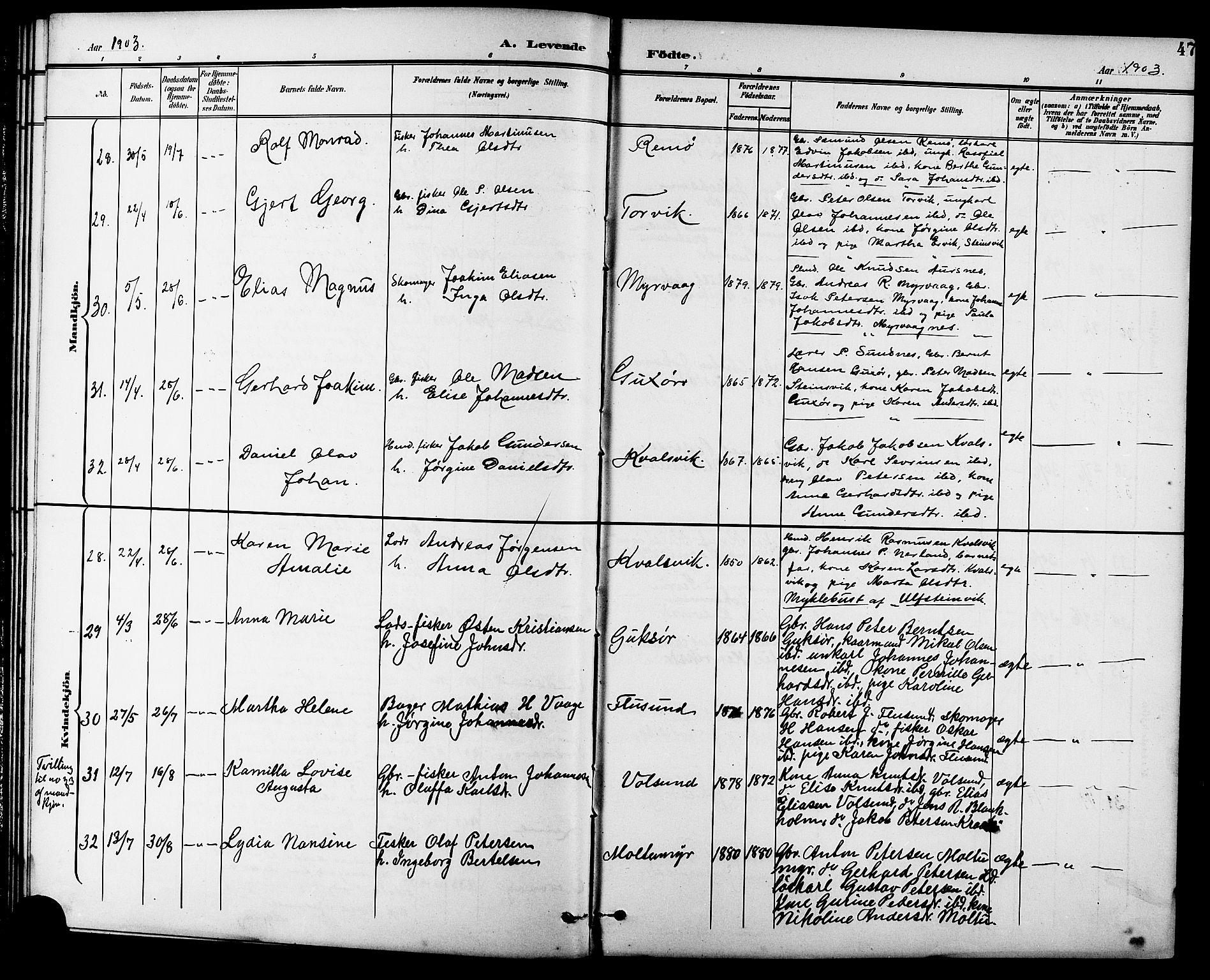 Ministerialprotokoller, klokkerbøker og fødselsregistre - Møre og Romsdal, AV/SAT-A-1454/507/L0082: Klokkerbok nr. 507C05, 1896-1914, s. 47