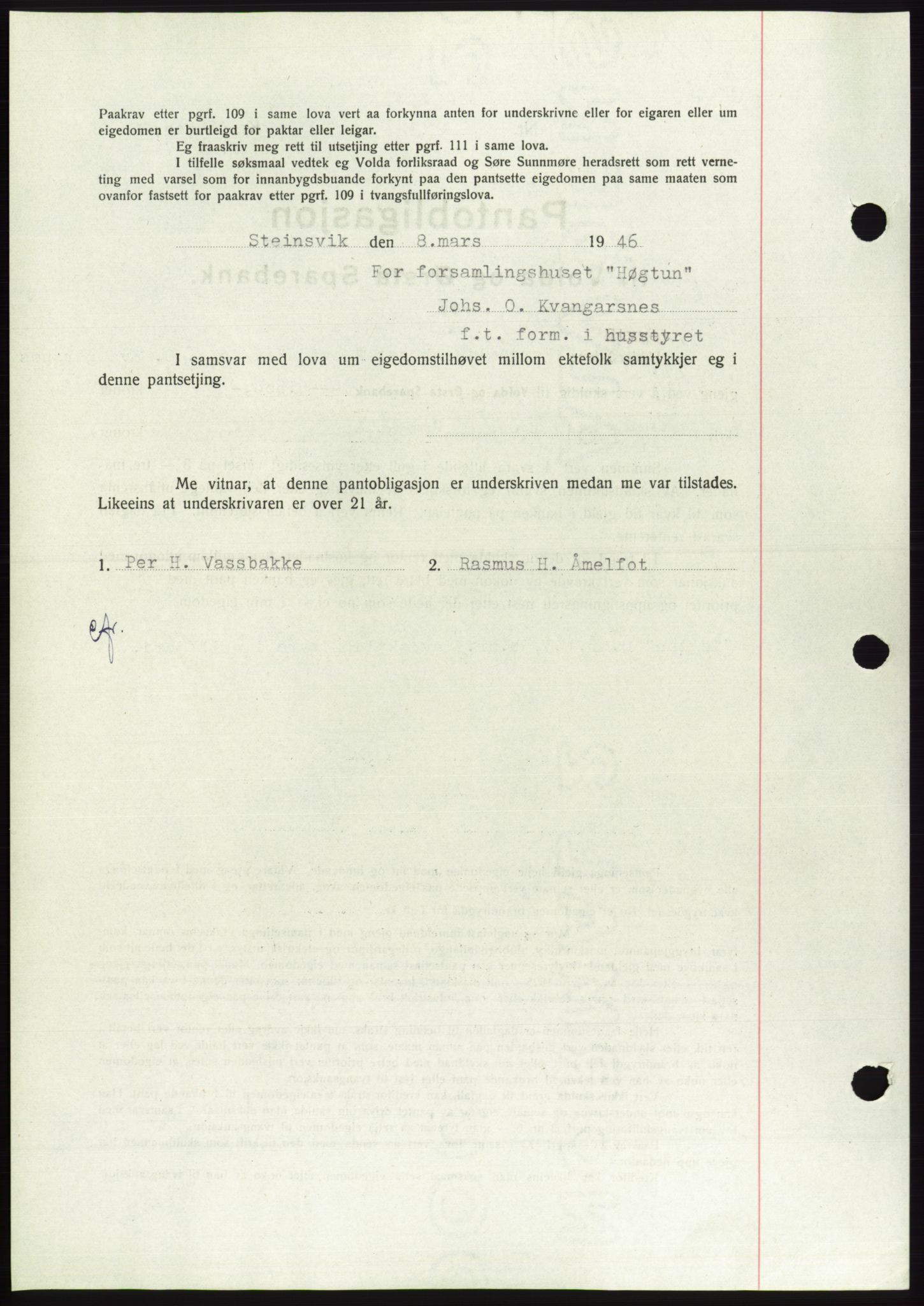 Søre Sunnmøre sorenskriveri, AV/SAT-A-4122/1/2/2C/L0114: Pantebok nr. 1-2B, 1943-1947, Dagboknr: 205/1946