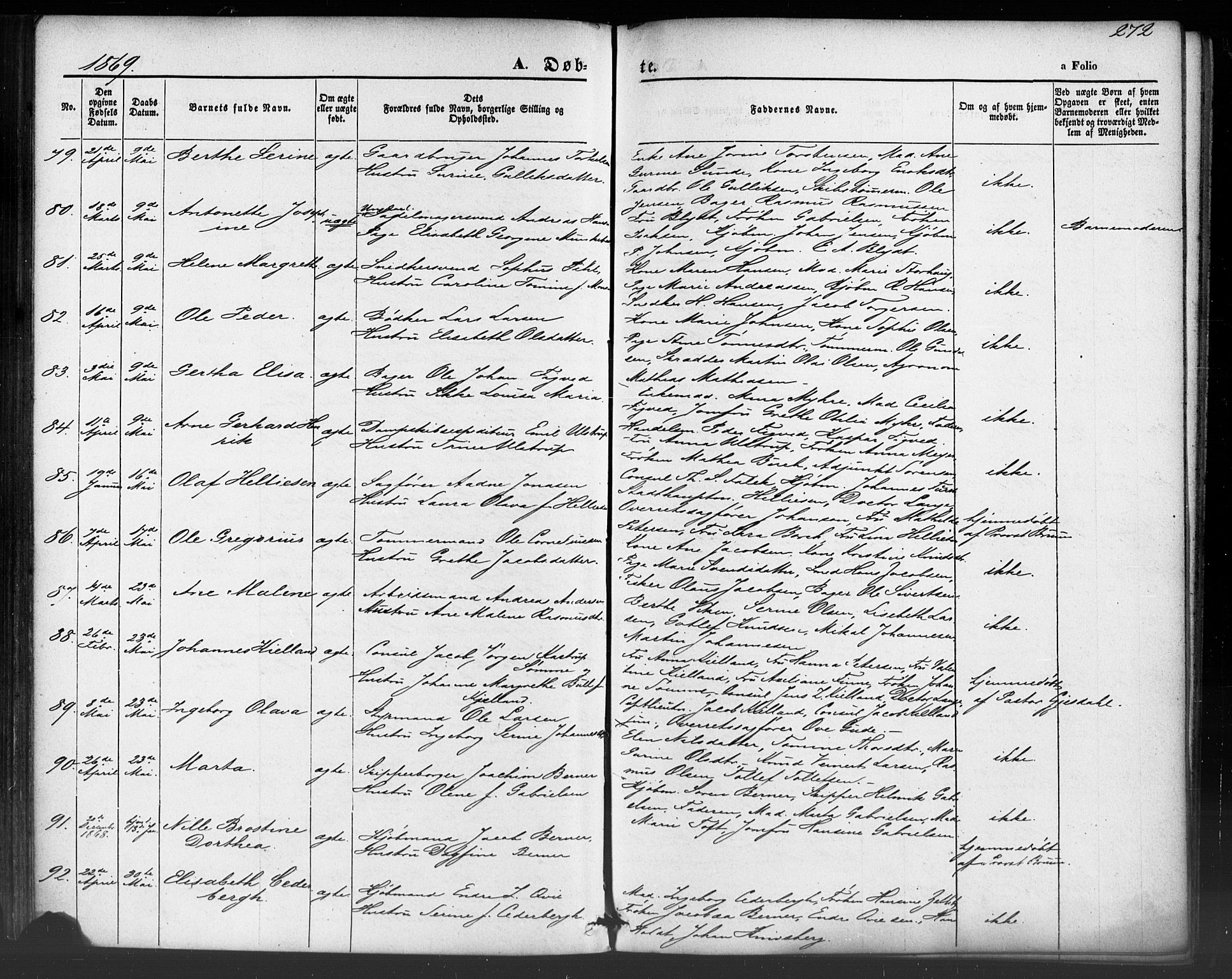 Domkirken sokneprestkontor, AV/SAST-A-101812/001/30/30BB/L0012: Klokkerbok nr. B 12, 1860-1871, s. 272