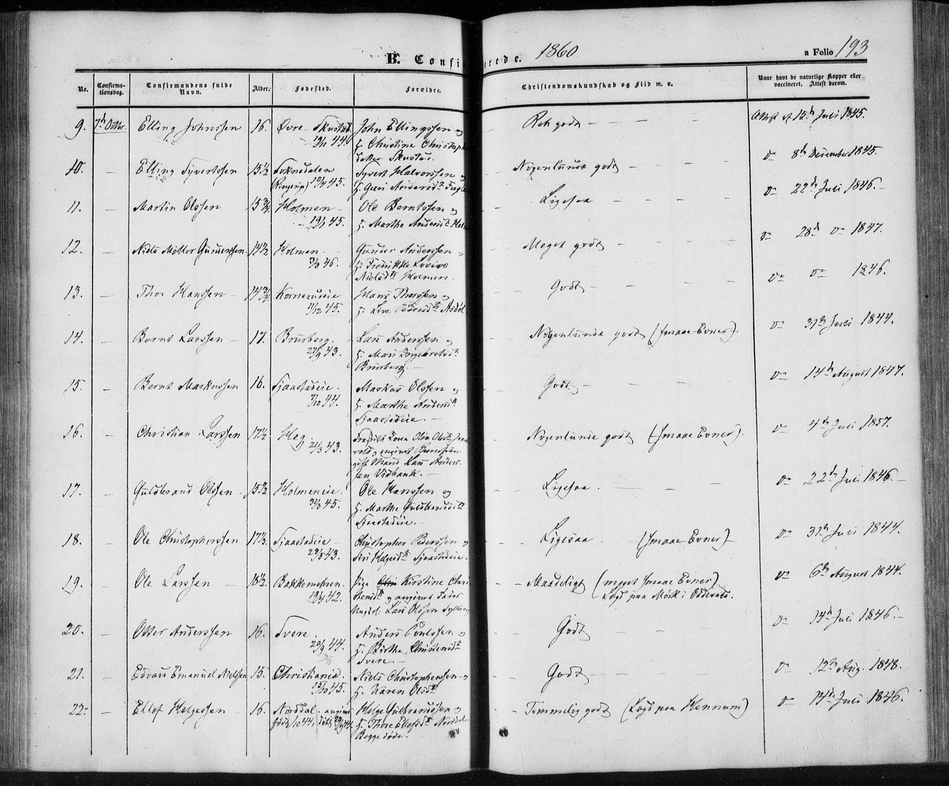 Lier kirkebøker, AV/SAKO-A-230/F/Fa/L0012: Ministerialbok nr. I 12, 1854-1864, s. 193